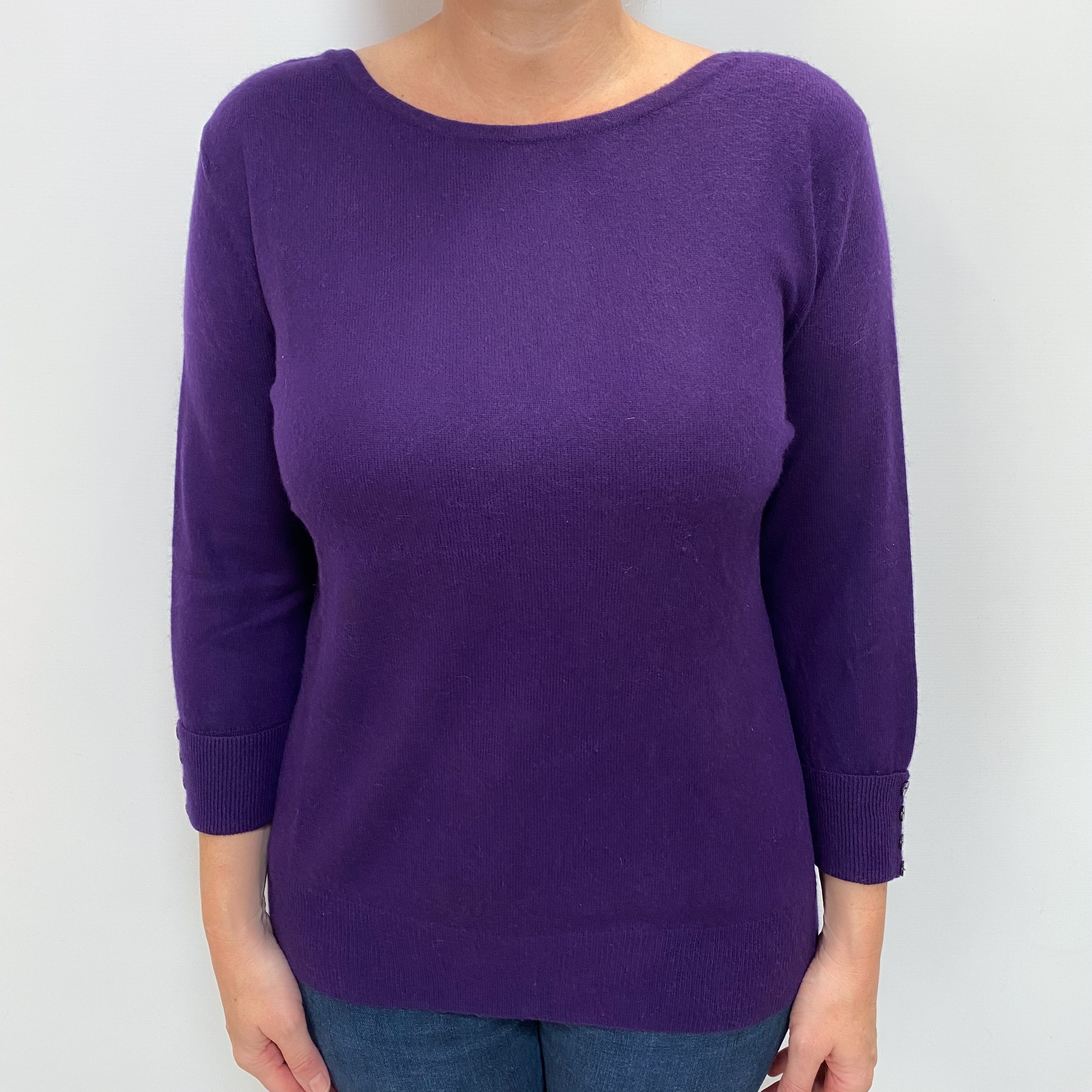 Deep Purple Cashmere Slash Neck Jumper Large