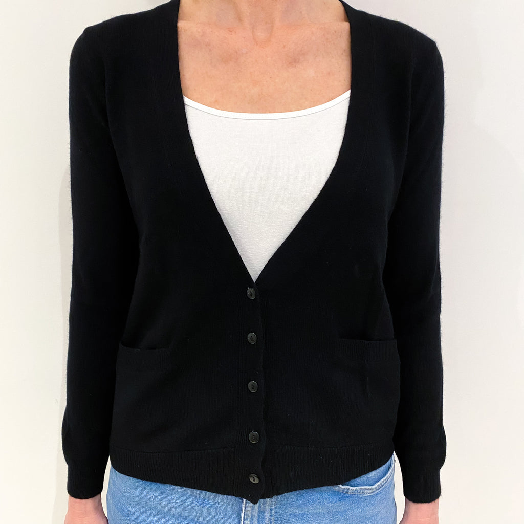Black Cashmere V Neck Cardigan with Pockets Small
