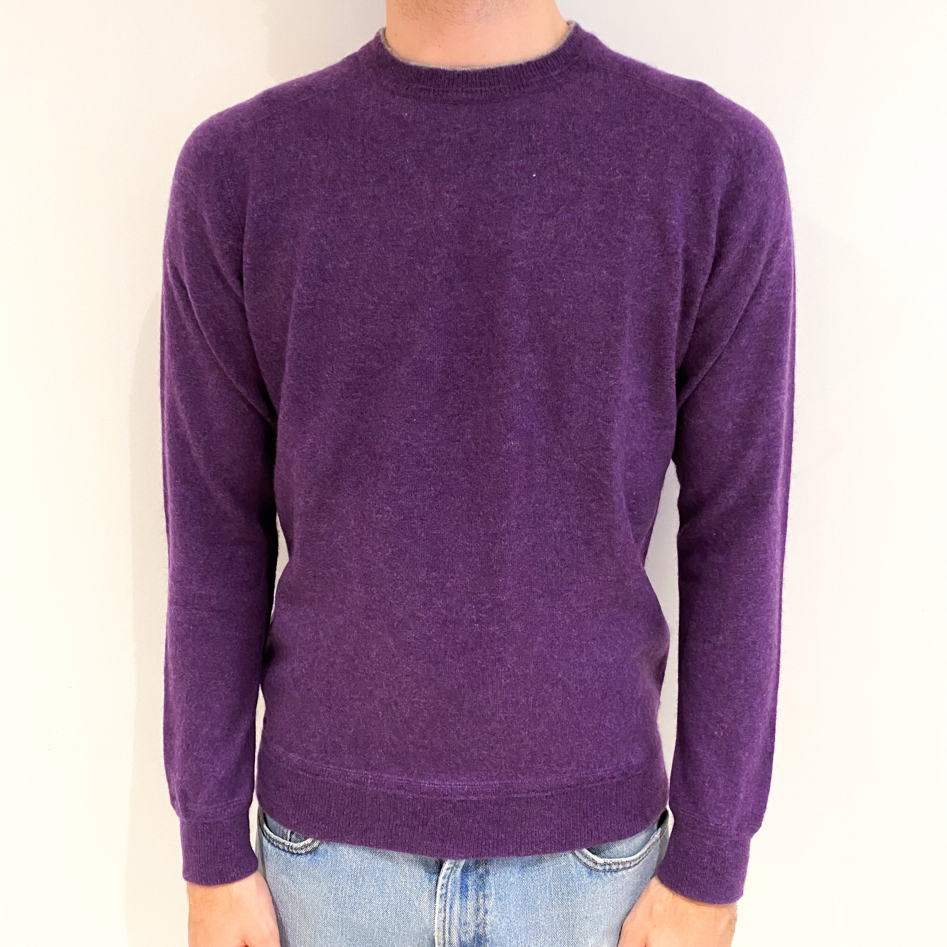 Men's Amethyst Purple Cashmere Crew Neck Jumper Medium