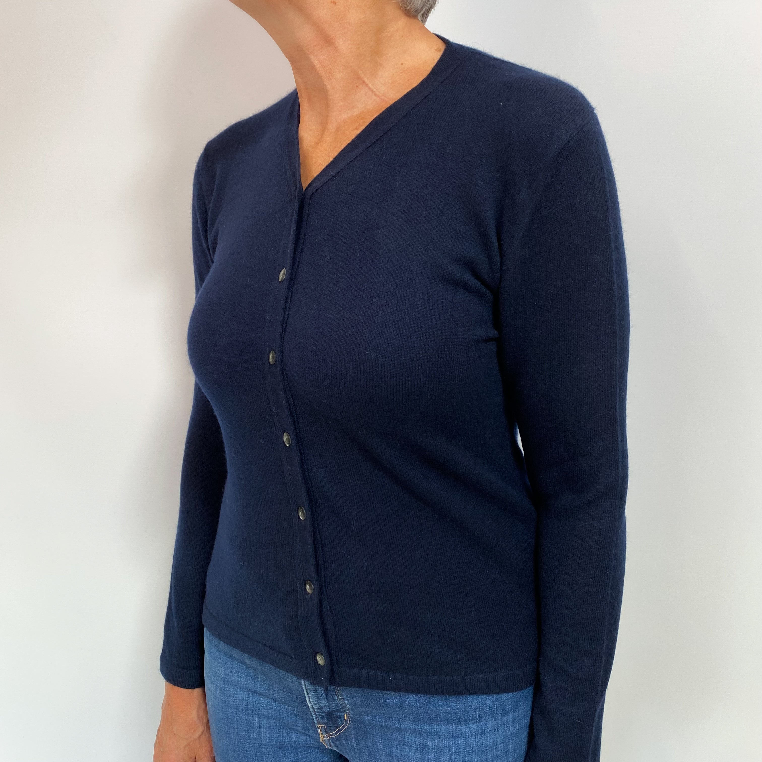 Dark Navy Cashmere V Neck Cardigan Medium