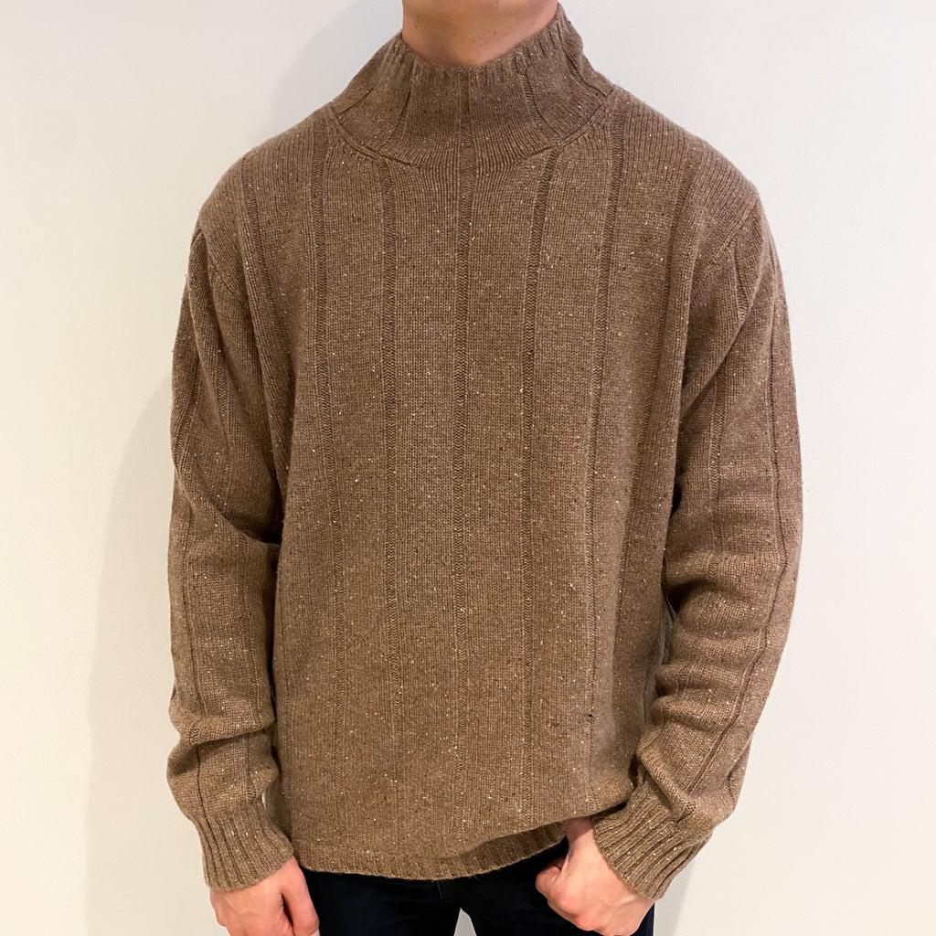 Men's Nutmeg Brown Cashmere Funnel Neck Jumper XL