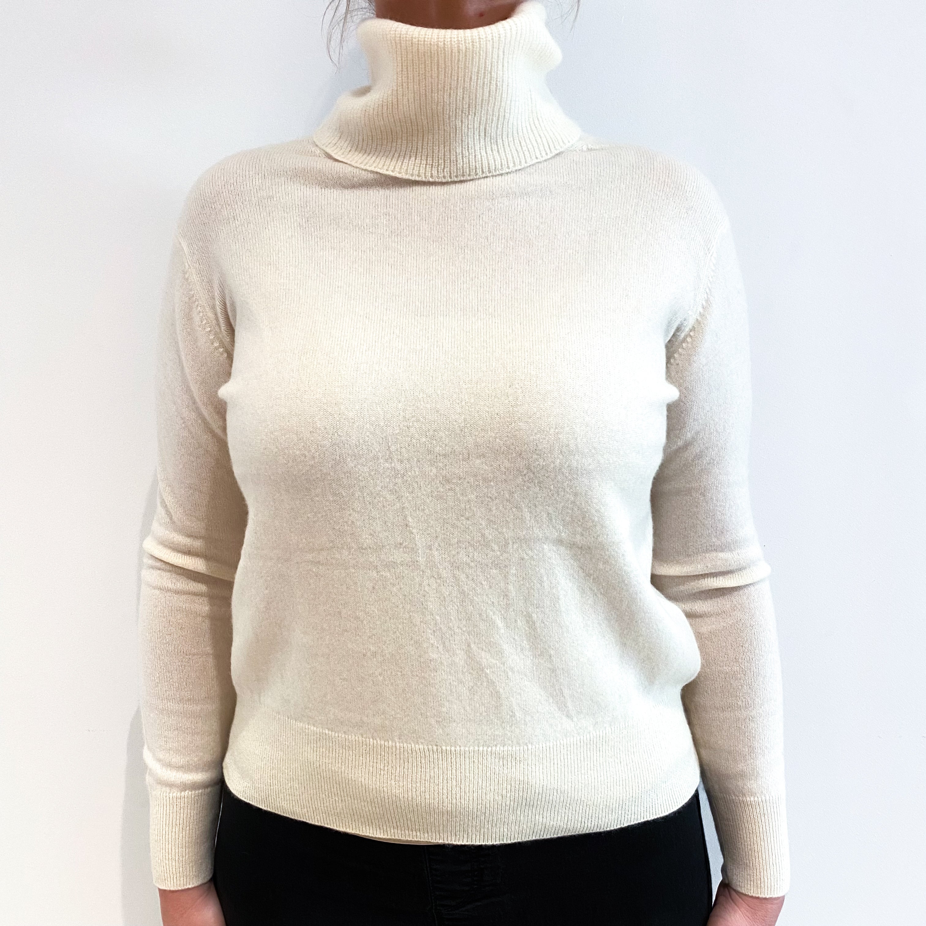Vanilla Cream Cashmere Polo Neck Jumper Large