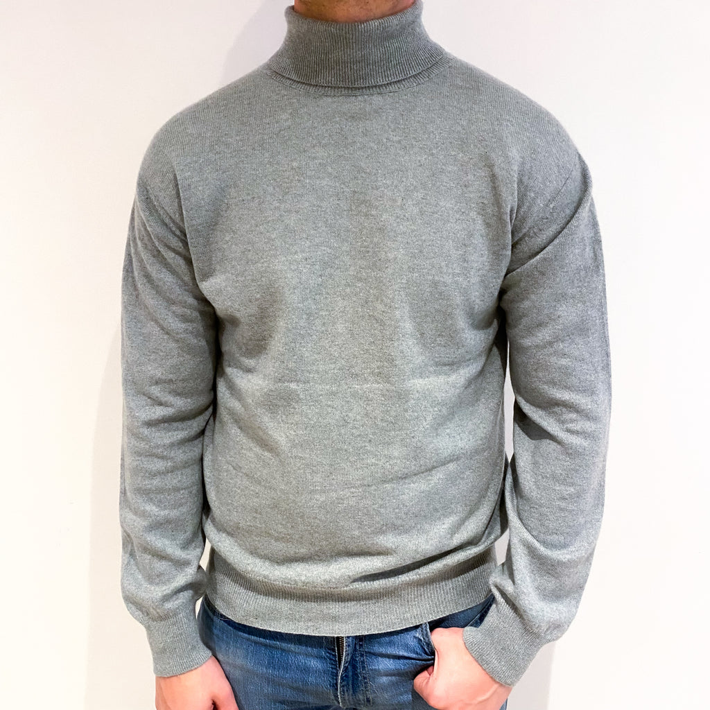 Men’s Pale Sage Green Cashmere Polo Neck Jumper XL
