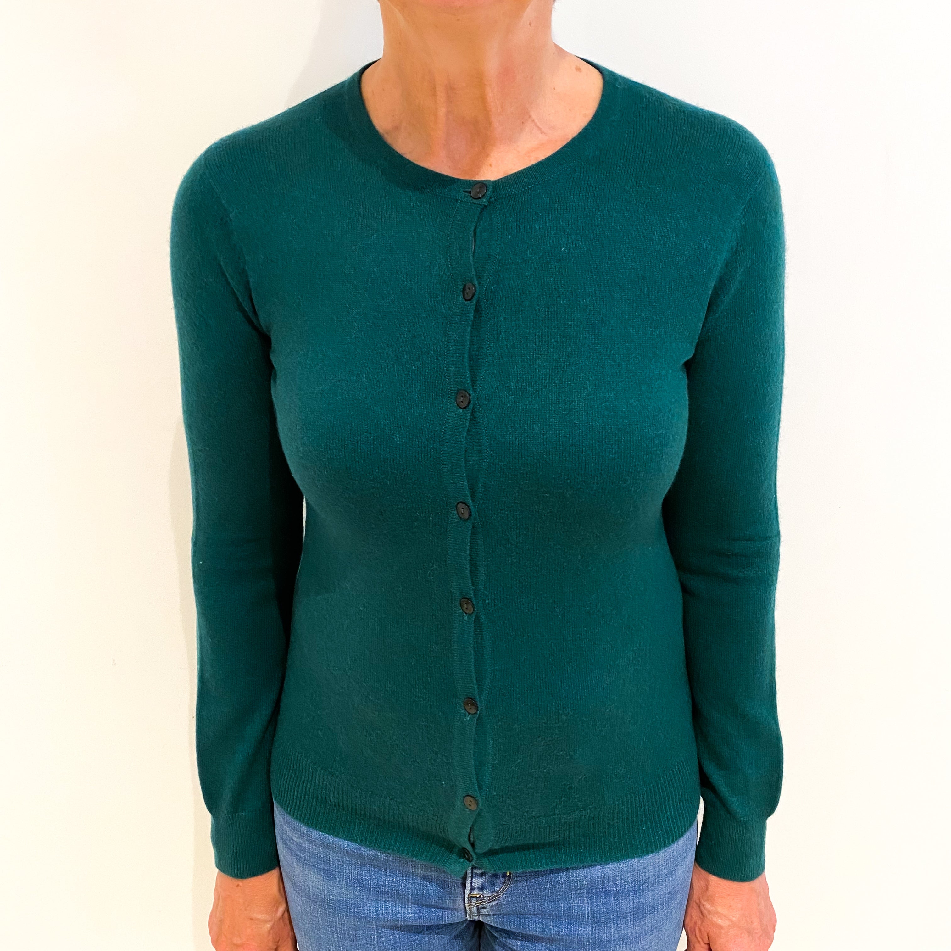 Forest Green Cashmere Crew Neck Cardigan Medium