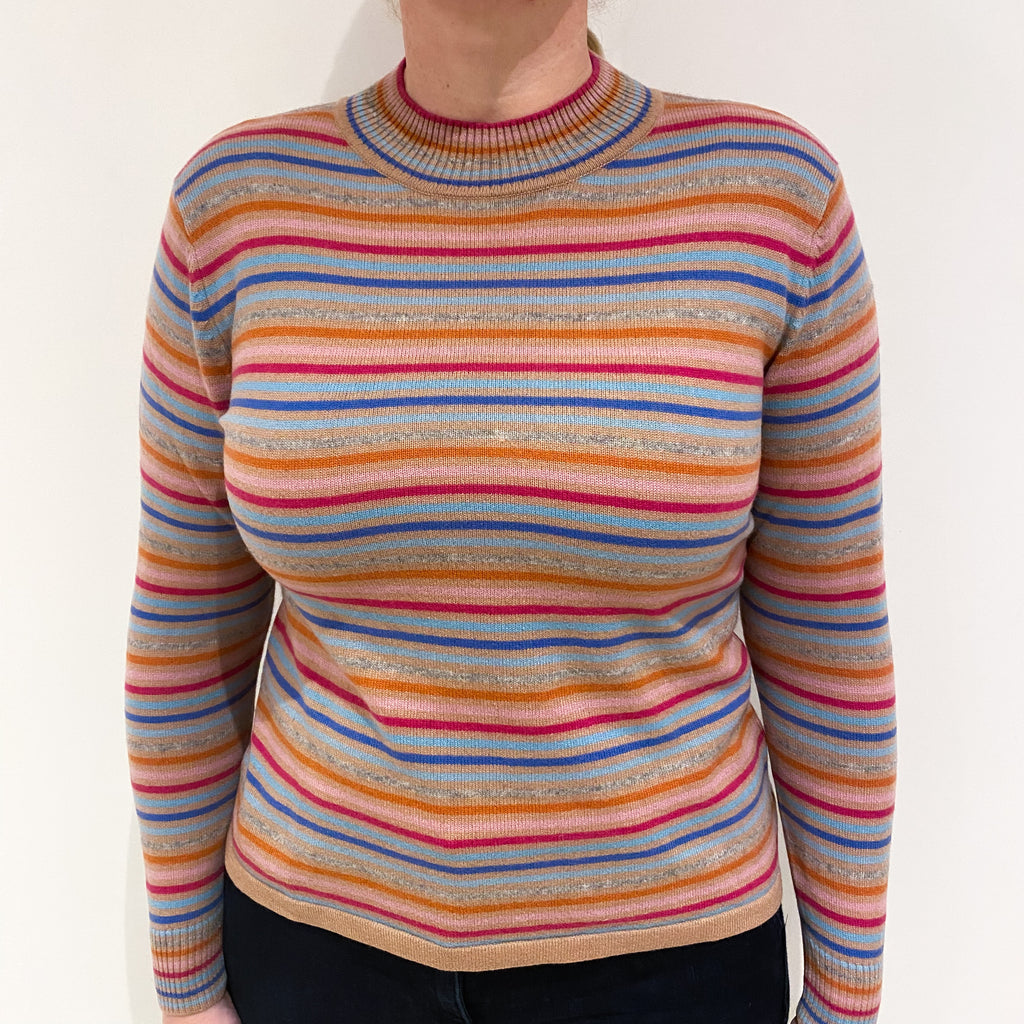 Multicolour Stripe Cashmere Turtle Neck Jumper Large