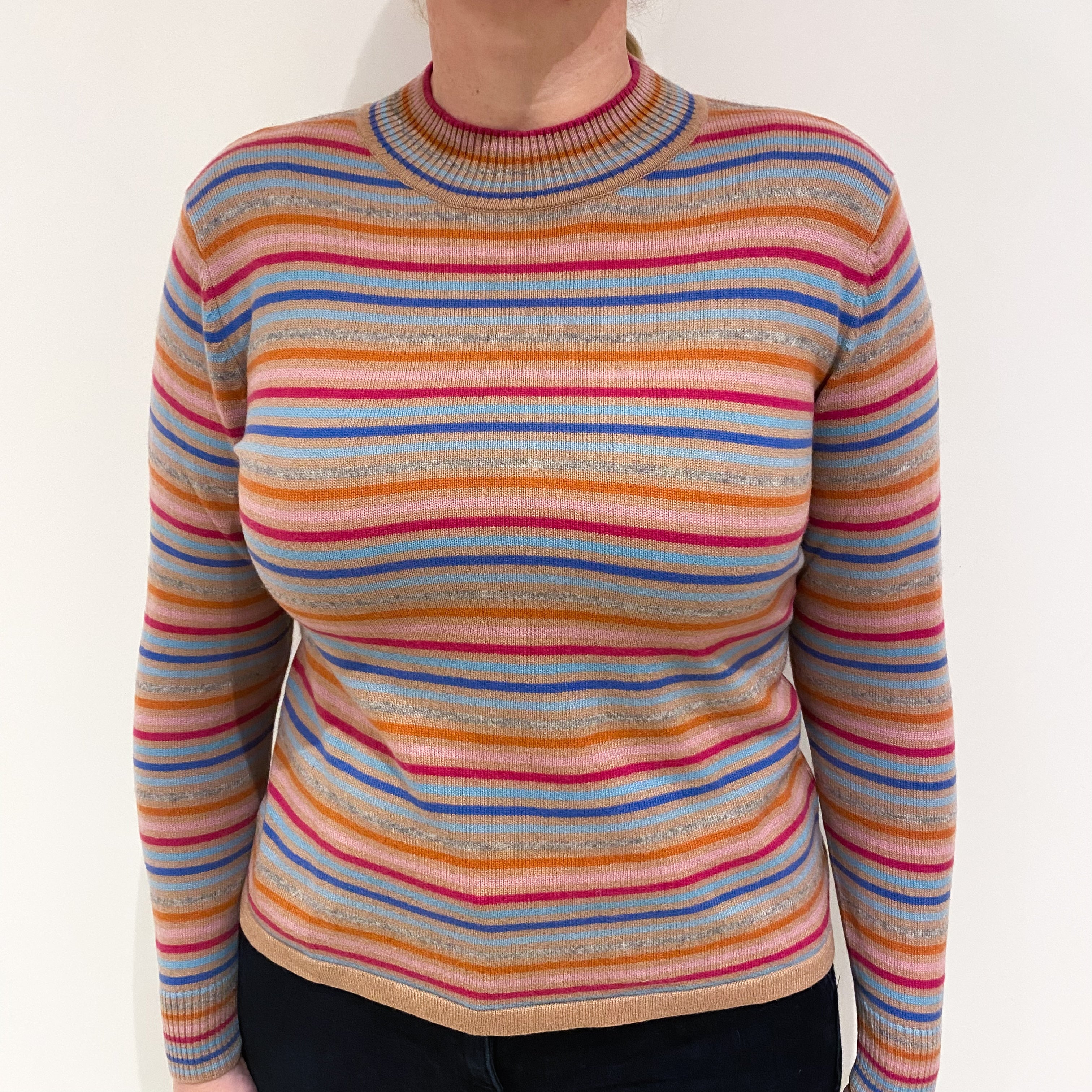 Multicolour Stripe Cashmere Turtle Neck Jumper Large