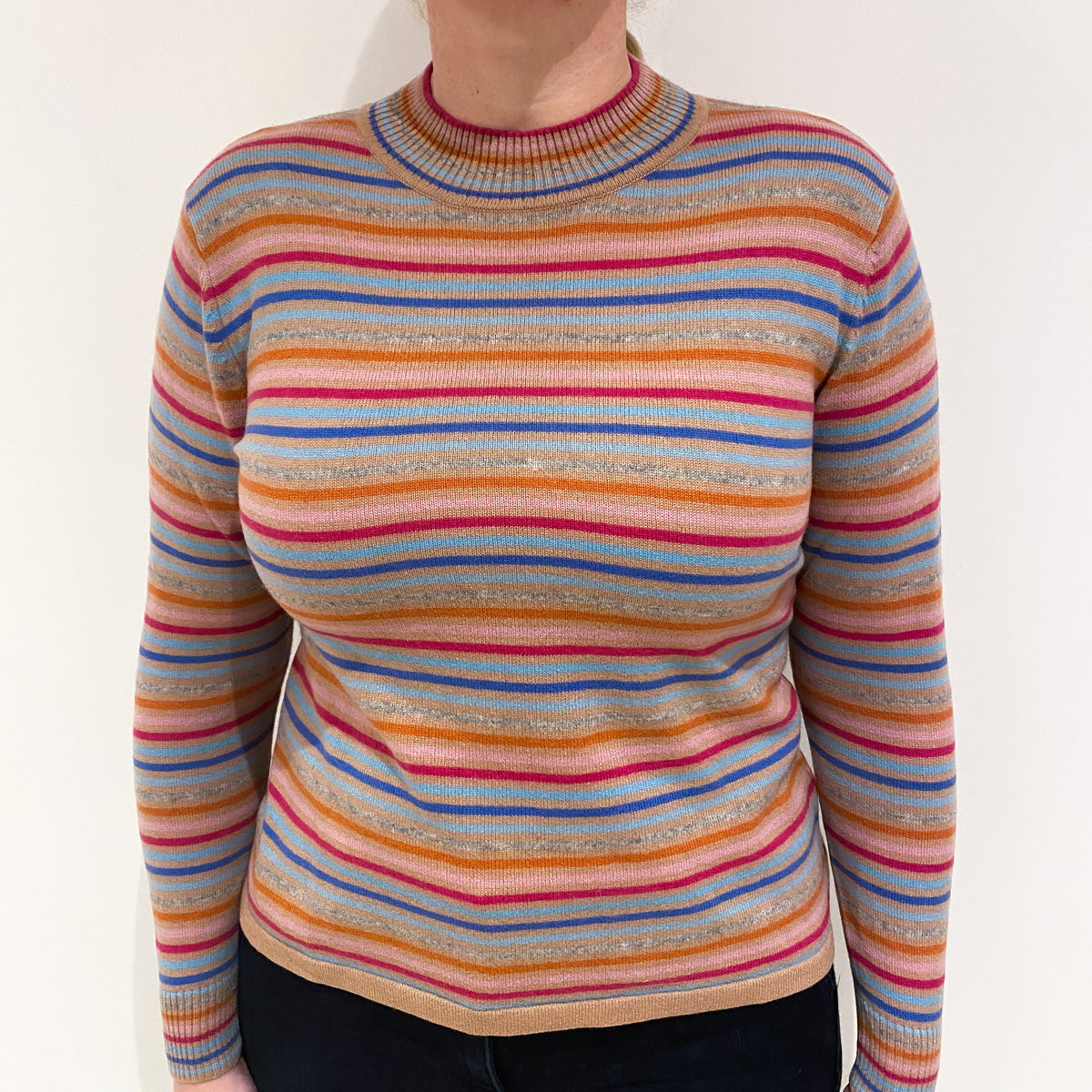 Multicolour Stripe Cashmere Turtle Neck Jumper Large