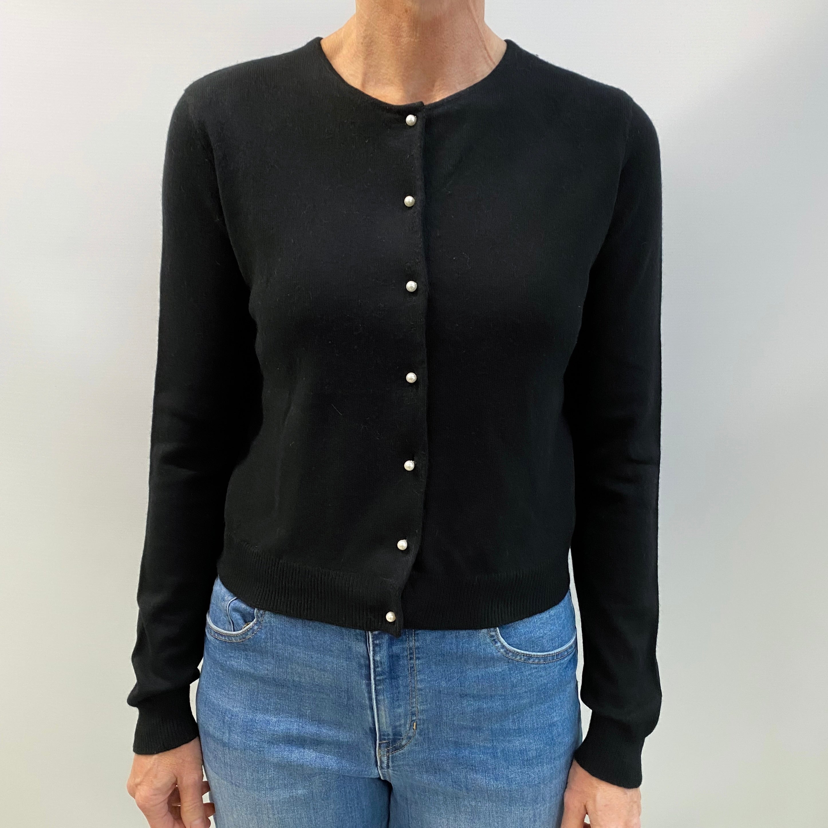 Ralph Lauren Black Cashmere Crew Neck Cardigan Small
