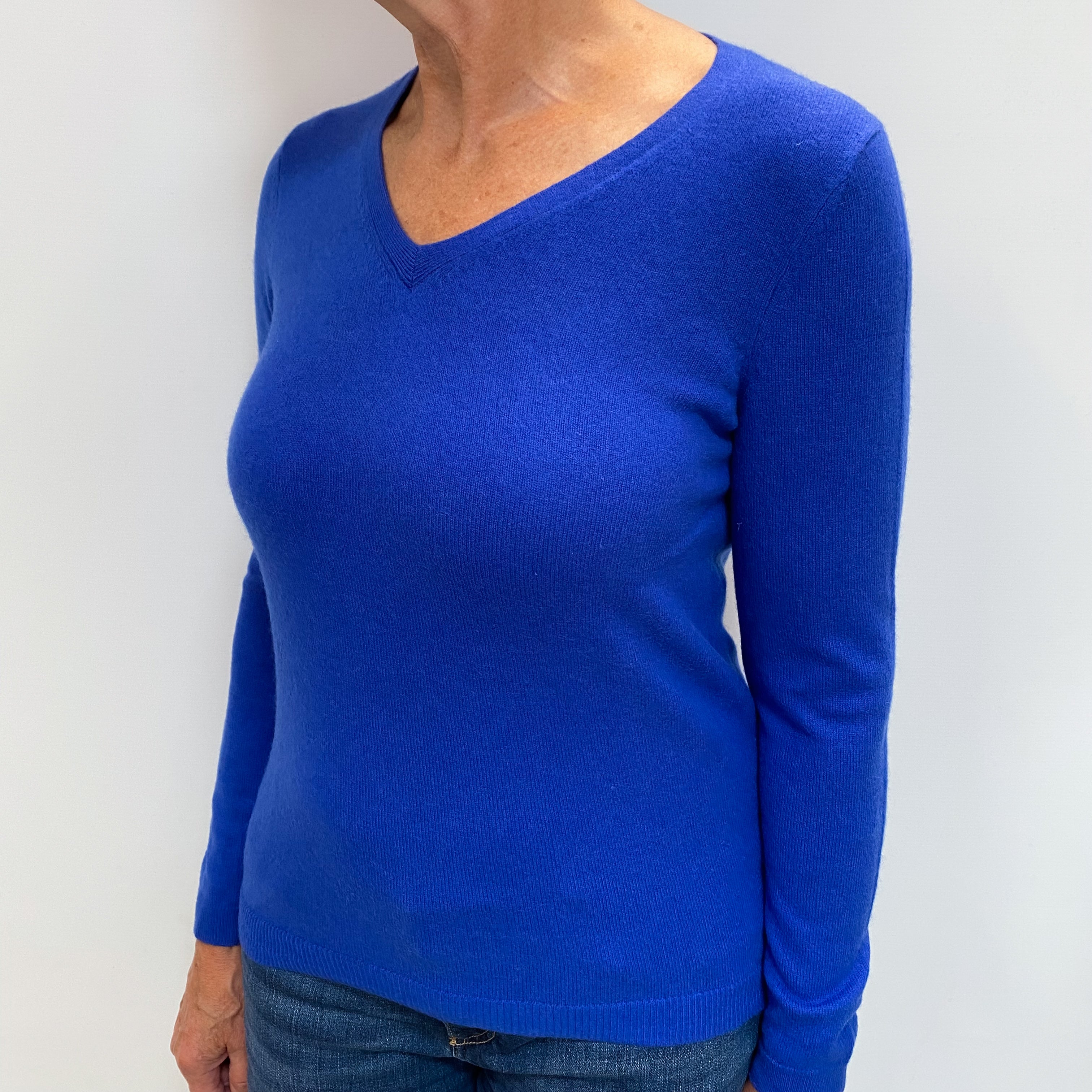Azure Blue Cashmere V Neck Jumper Medium