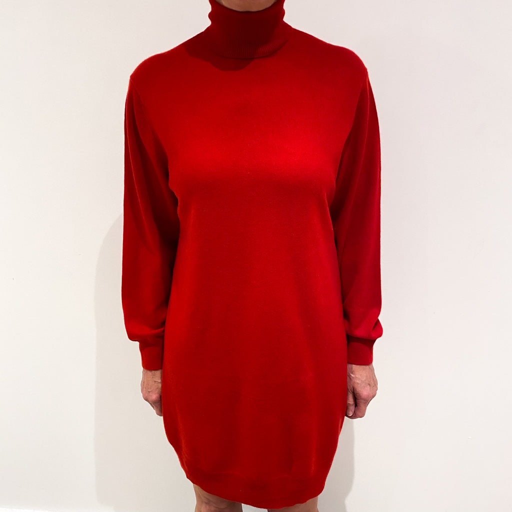 Scarlet Red Cashmere Polo Neck Slouchy Fit Dress Medium