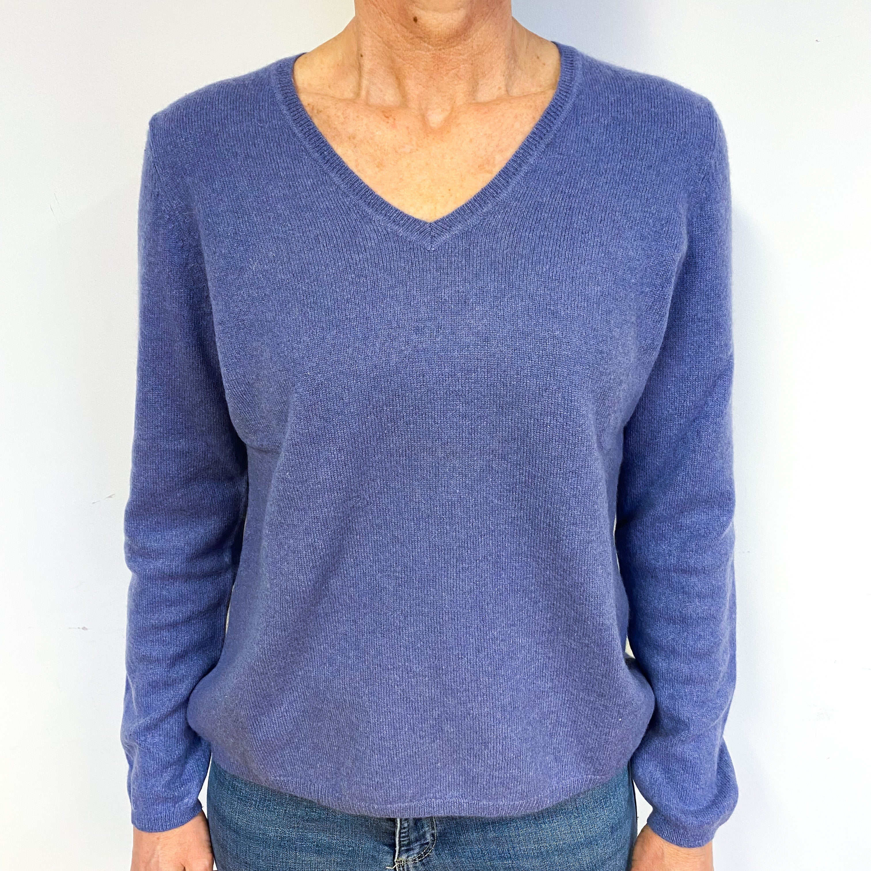 Heather Lilac Cashmere V-Neck Jumper Medium
