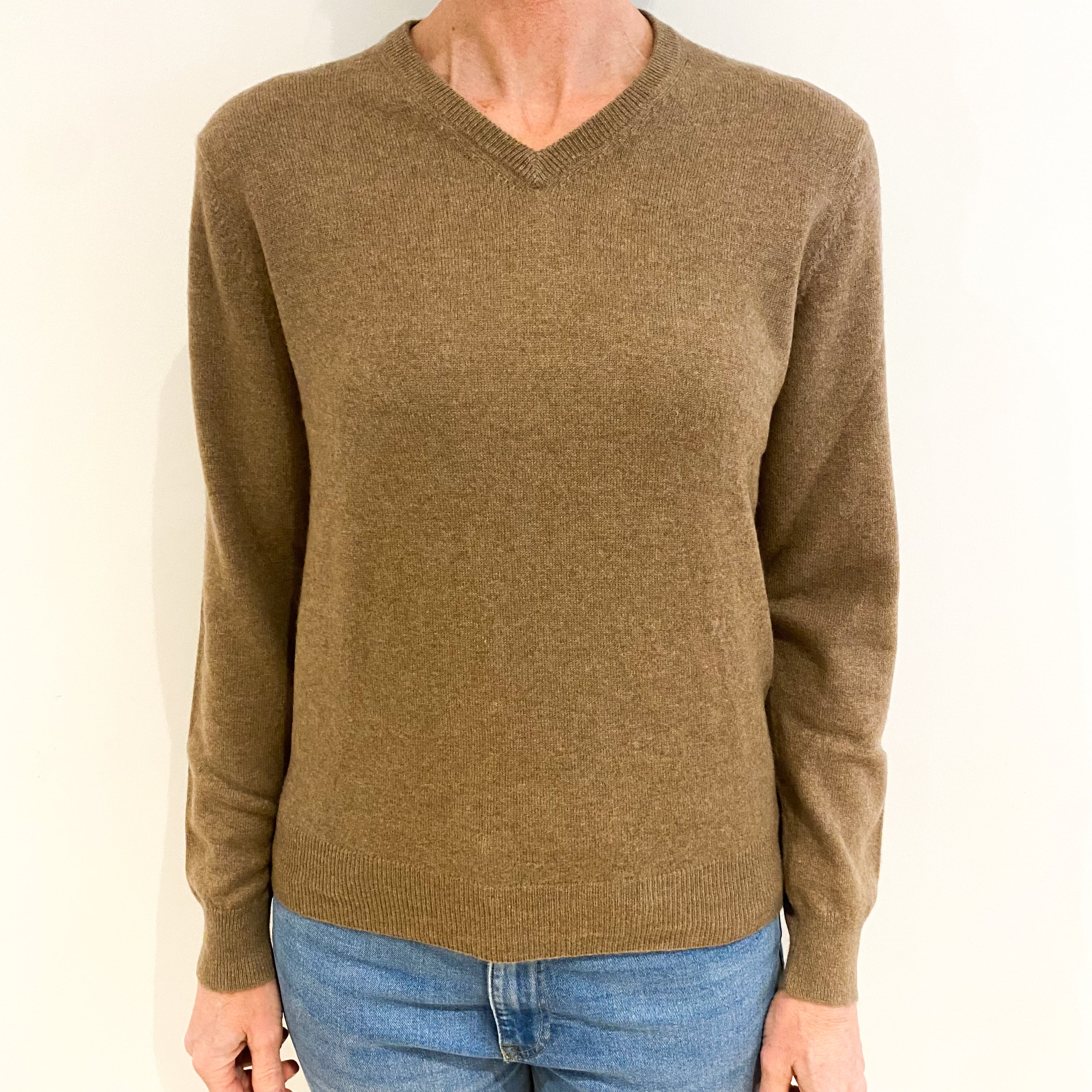 Mocha Brown Cashmere V Neck Jumper Small