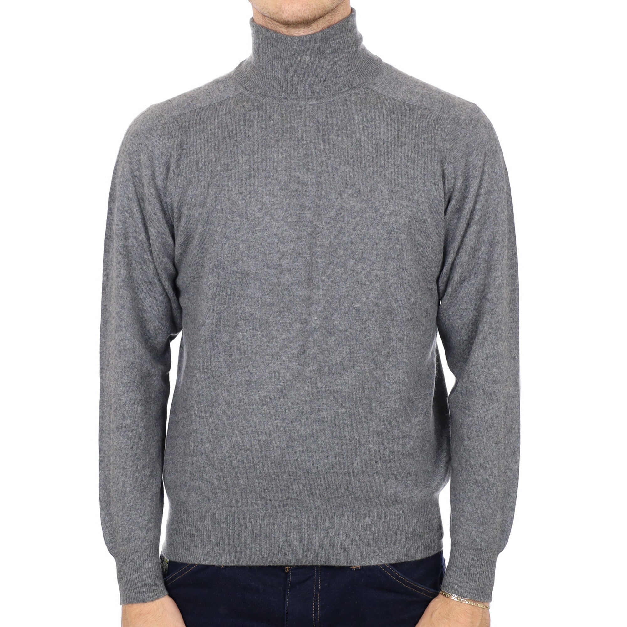 Men's Slate Grey Cashmere Polo Neck Jumper Medium