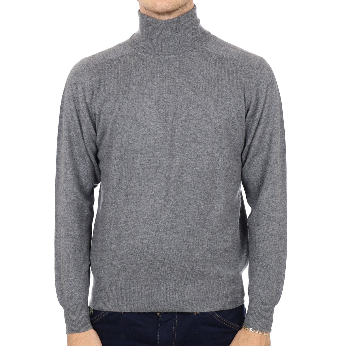 Men's Slate Grey Cashmere Polo Neck Jumper Medium
