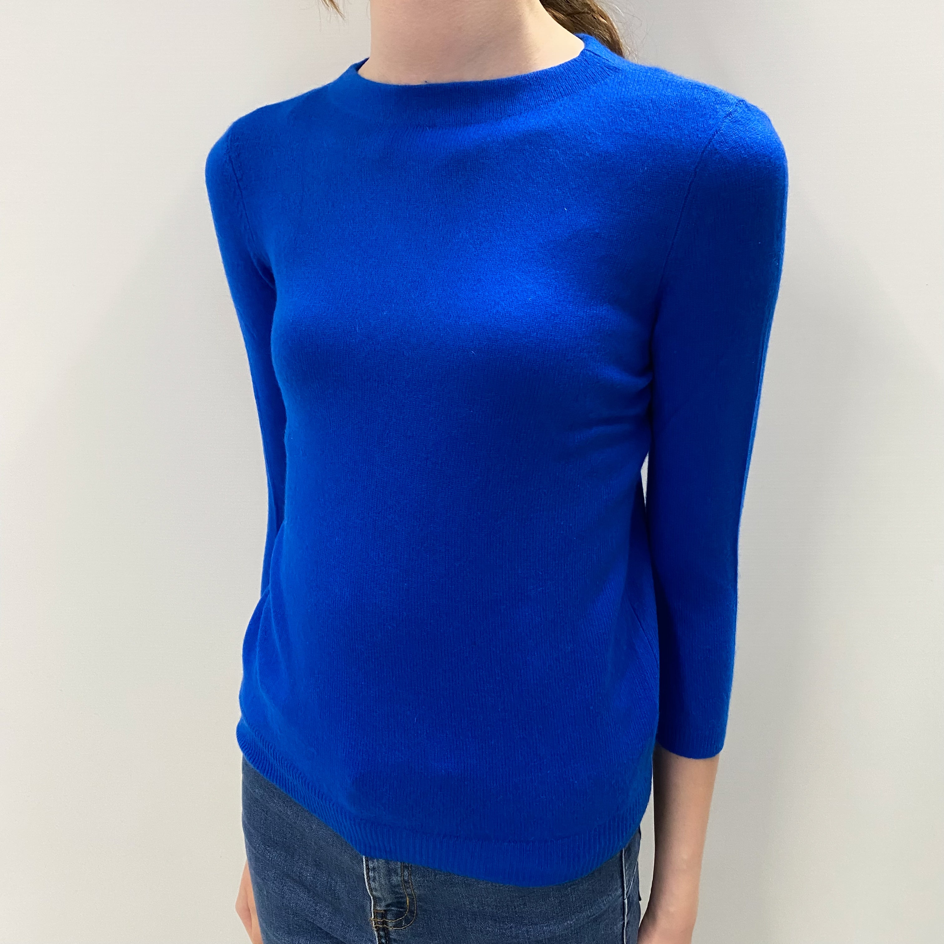 Electric Blue Cashmere High Crew Neck Jumper Extra Small