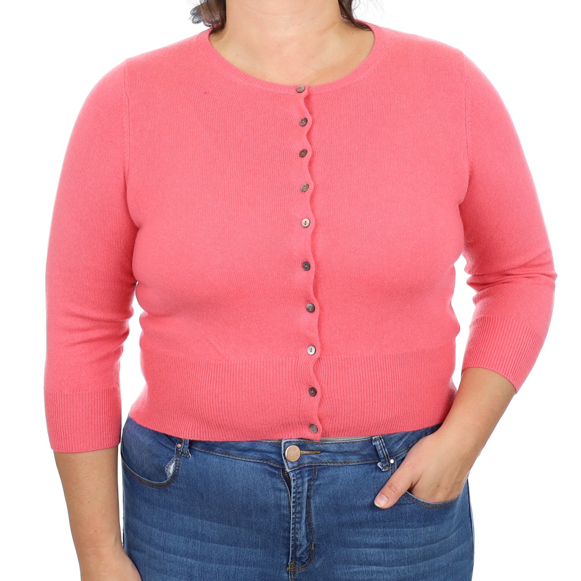 Flamingo Pink Cashmere Crew Neck Cardigan Large