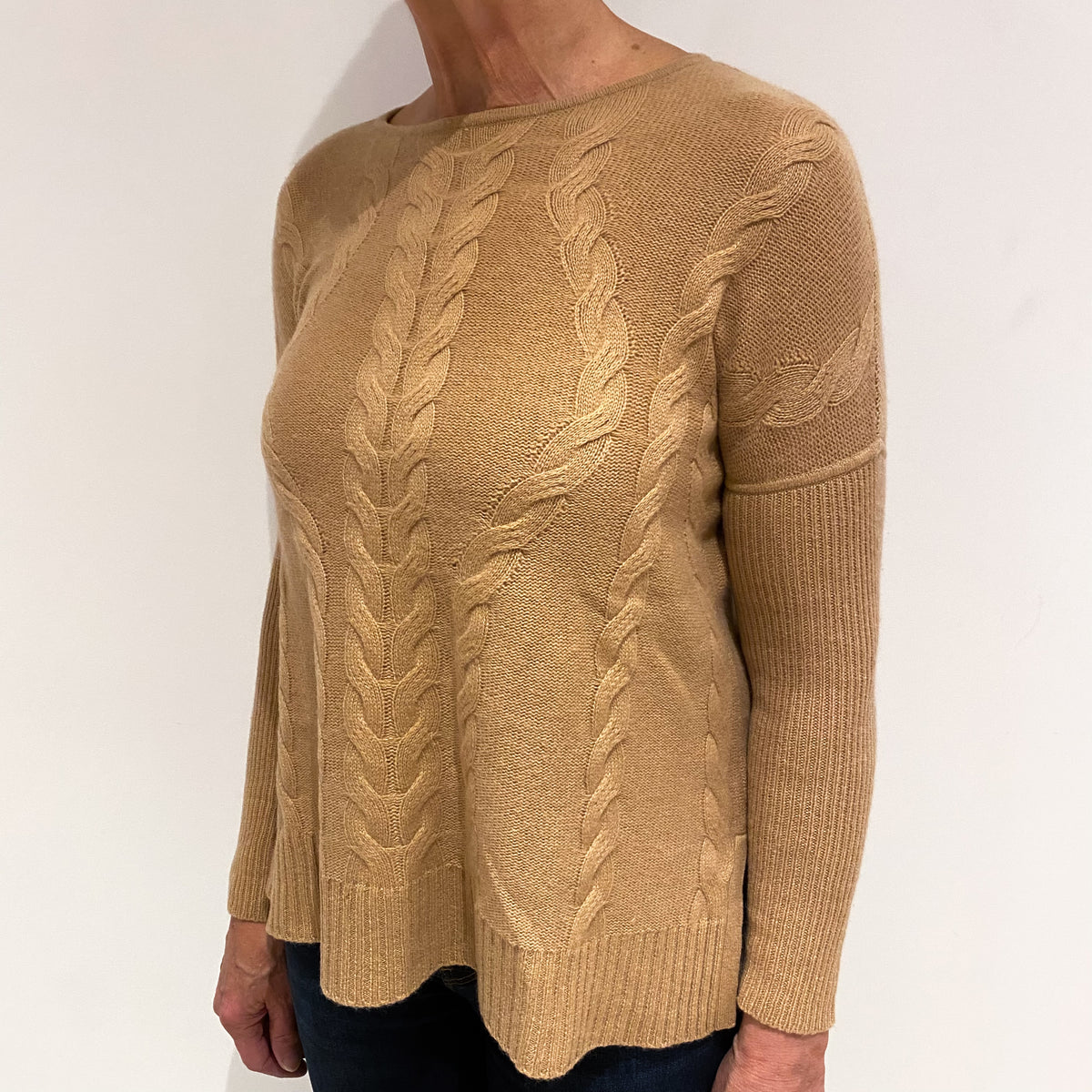 Caramel Brown Cashmere Boat Neck Jumper Medium