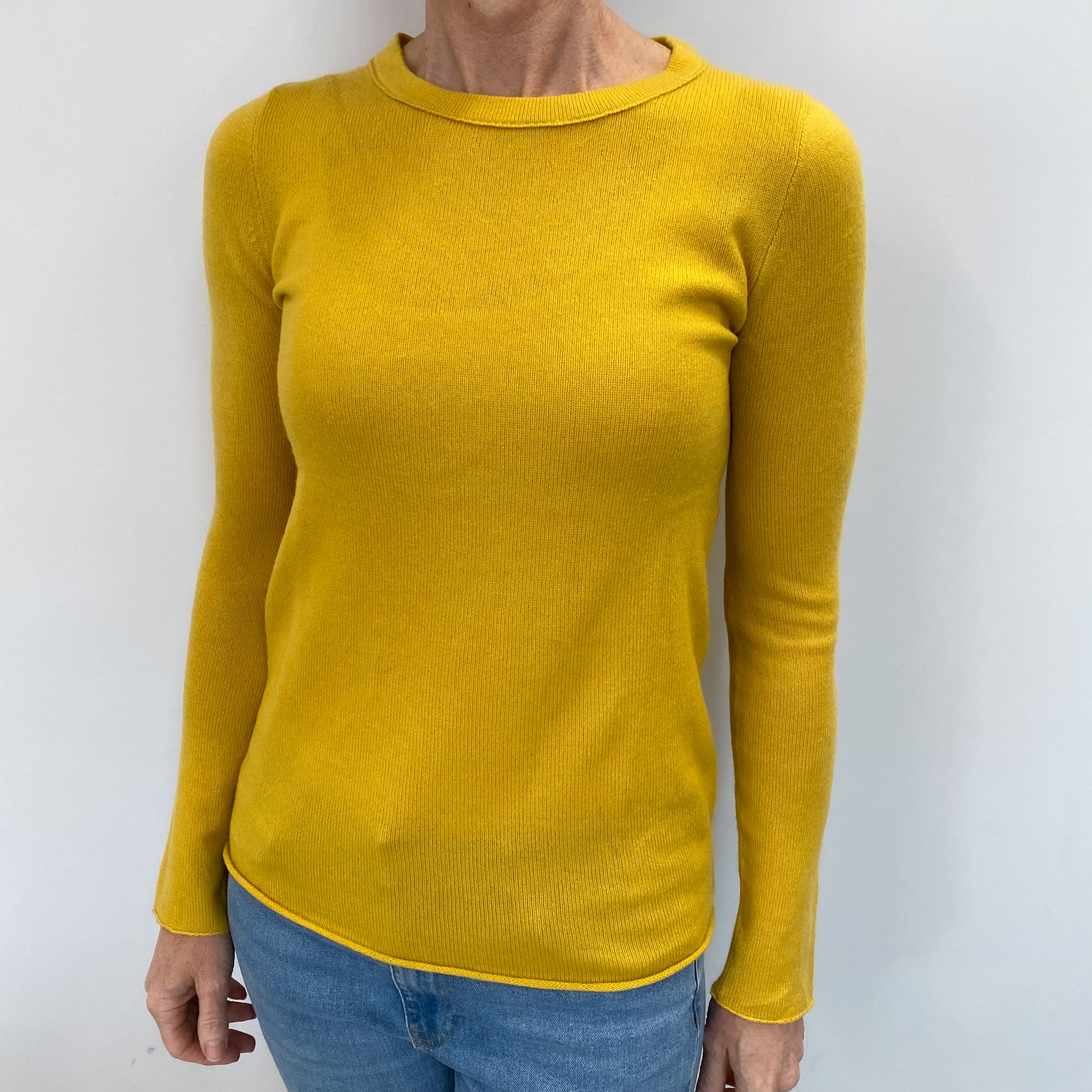 Mustard Yellow Cashmere Crew Neck Jumper Small