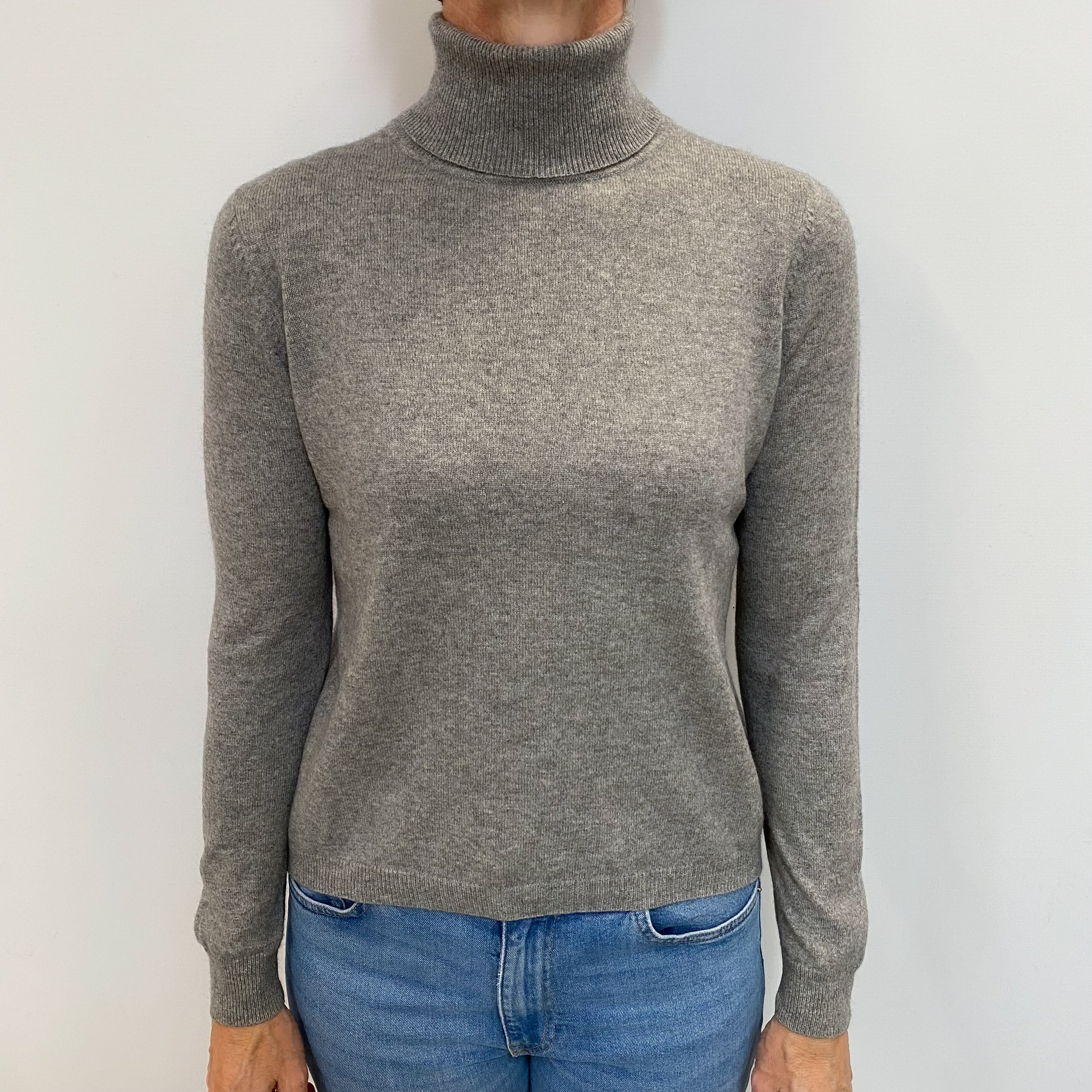 Ash Grey Cashmere Polo Neck Jumper Small