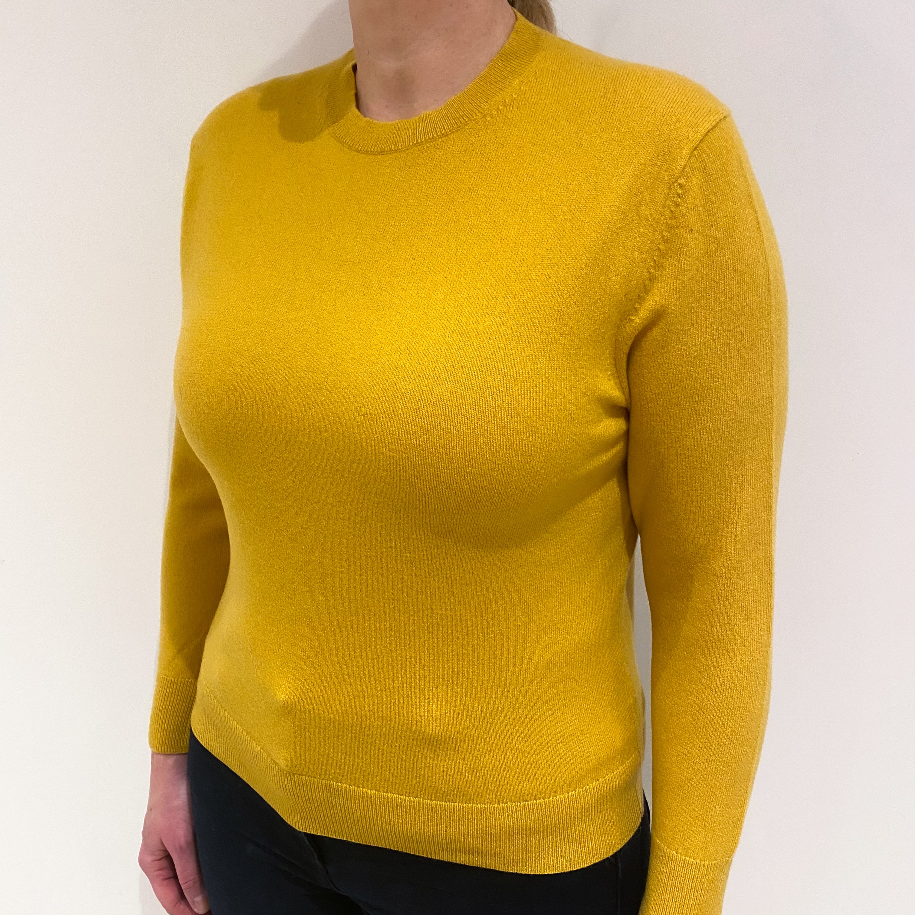 Amber Yellow Cashmere Crew Neck Jumper Large