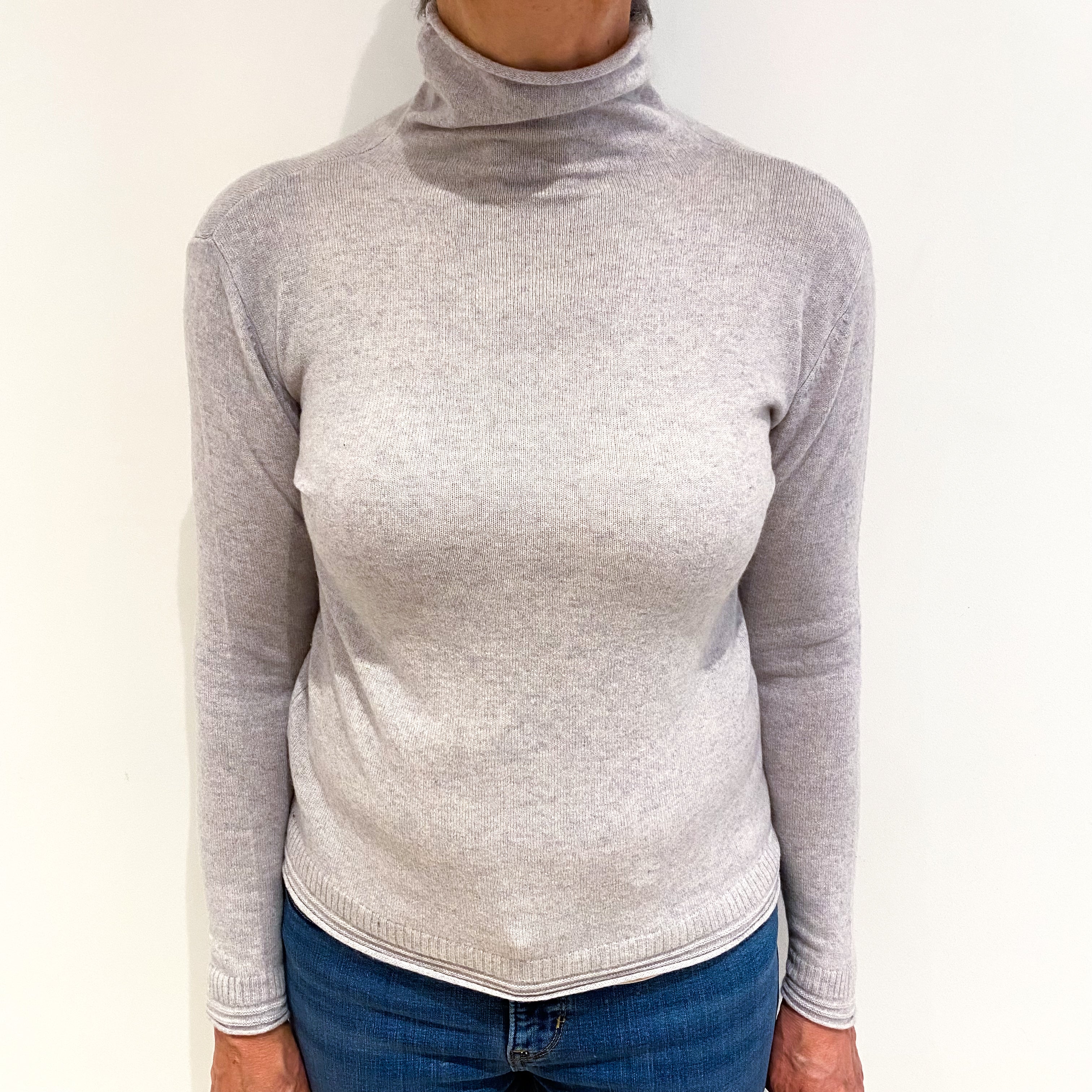 Silver Grey Cashmere Turtle Neck Jumper Medium