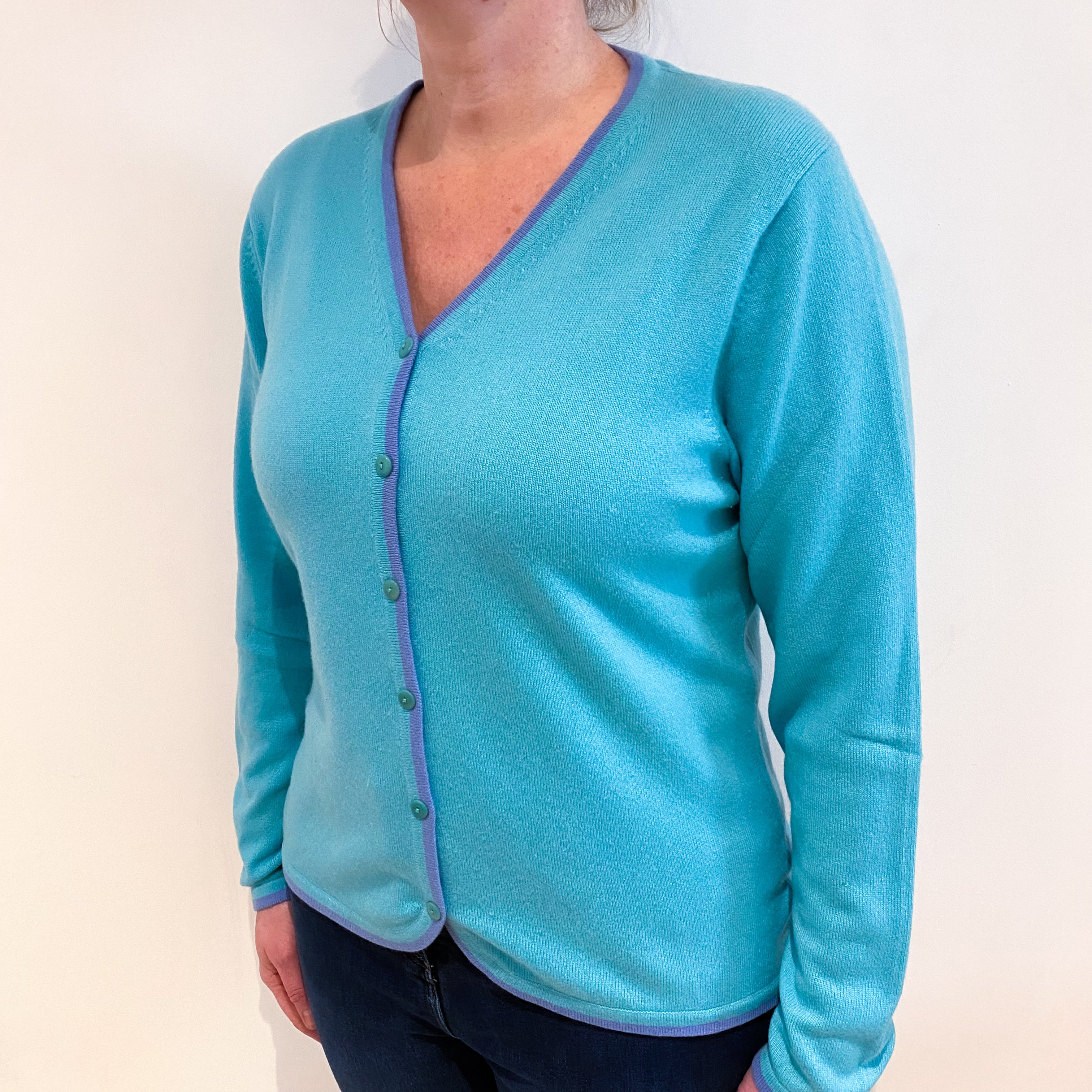 Aquamarine Blue Cashmere V Neck Cardigan Large