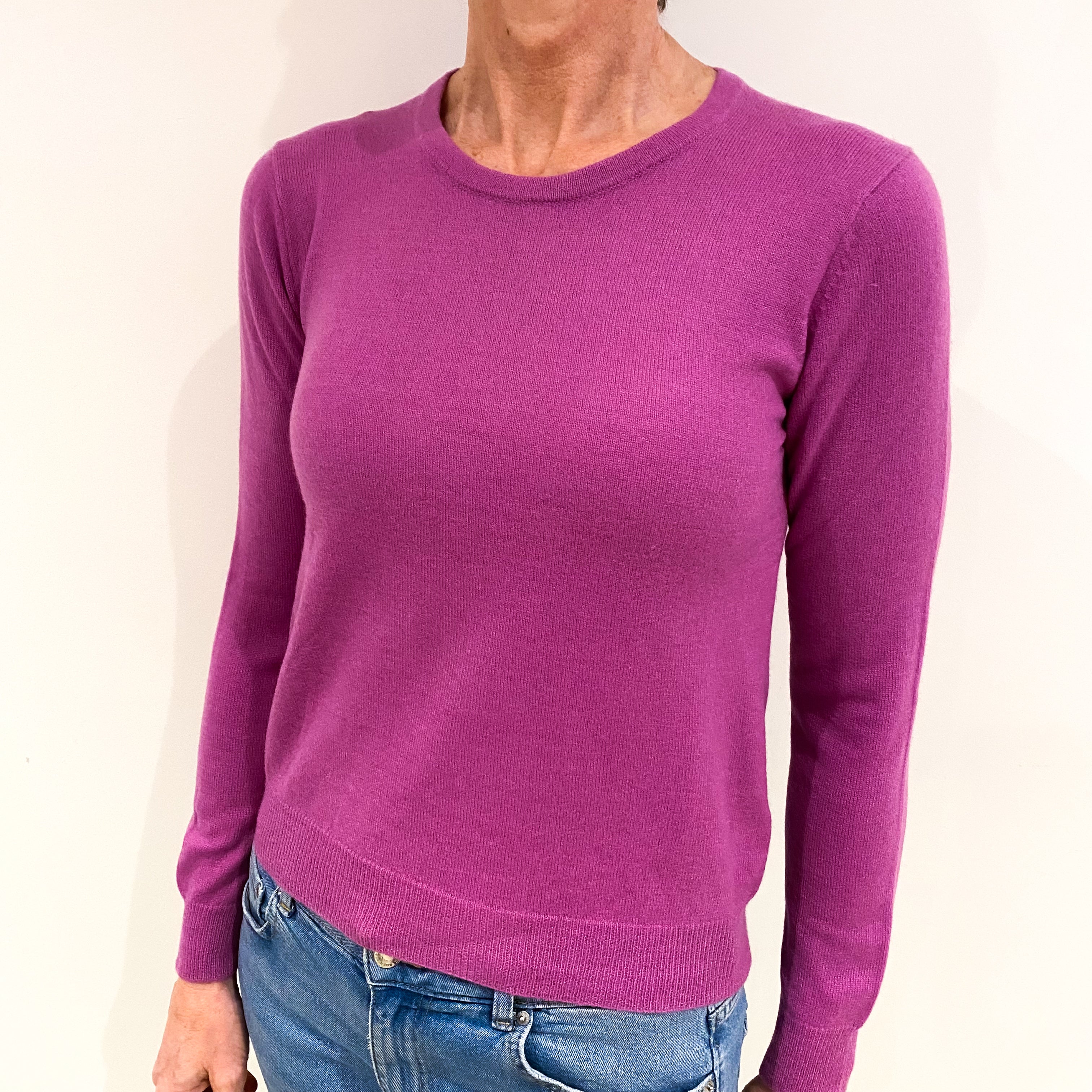 Magenta Purple Cashmere Crew Neck Jumper Small