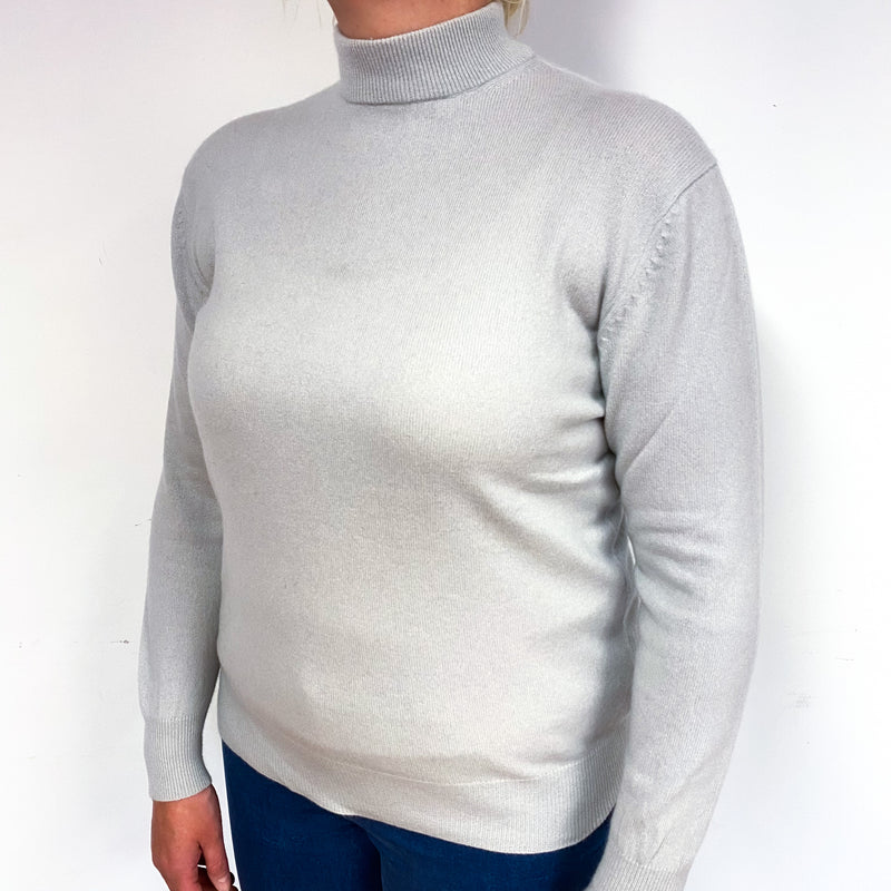 Frost Grey Cashmere Turtle Neck Jumper Large
