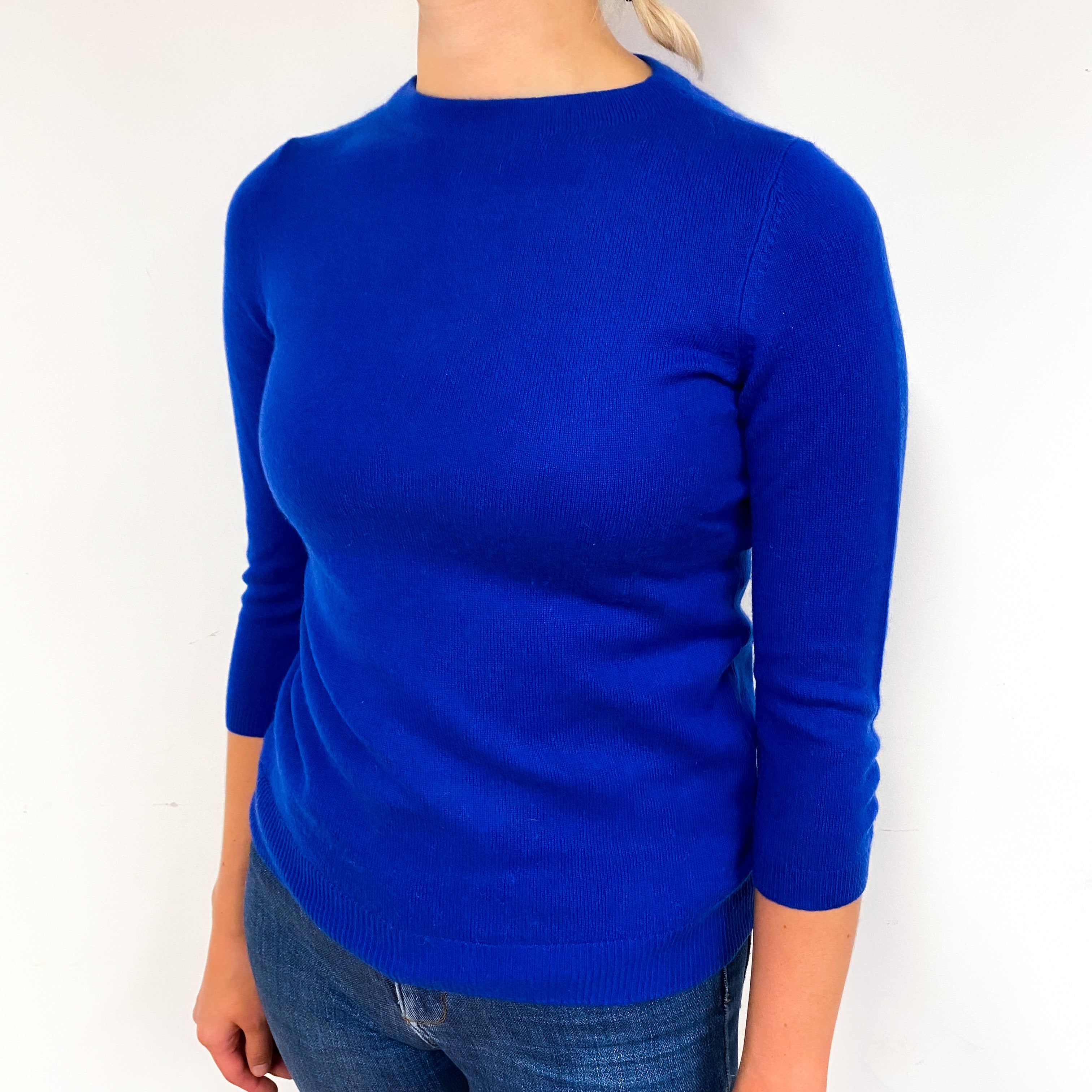 Admiral Blue 3/4 Sleeve Cashmere Crew Neck Jumper Small
