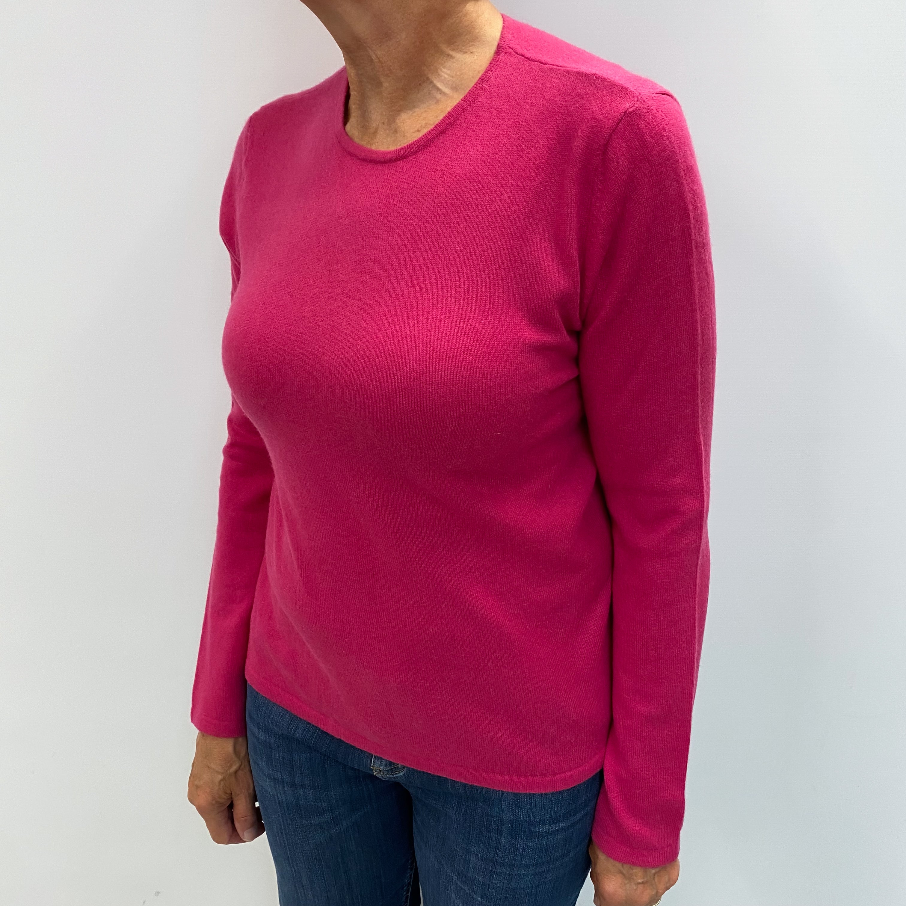 Fuchsia Pink Cashmere Crew Neck Jumper Medium