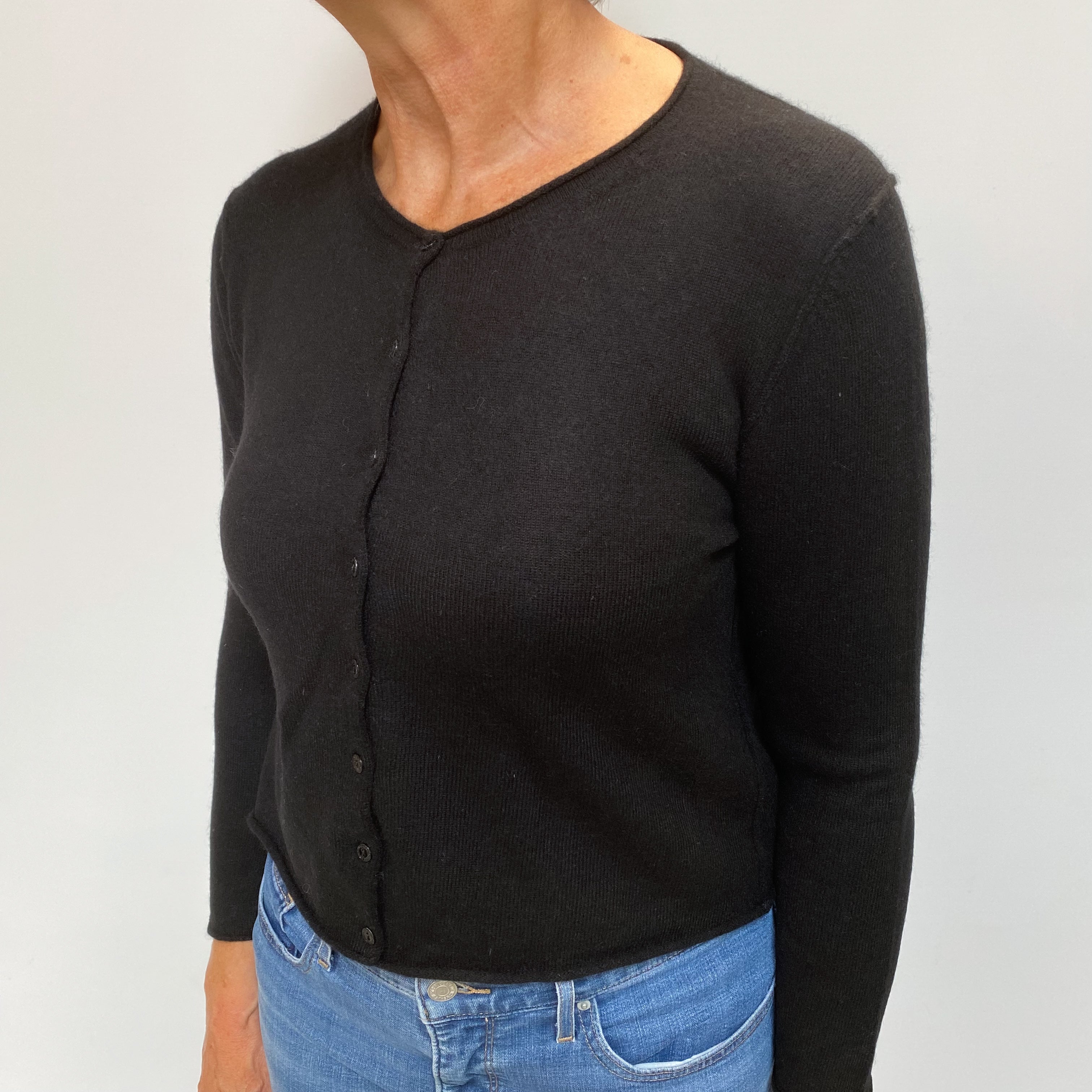 Black Cashmere Crew Neck Cardigan Medium