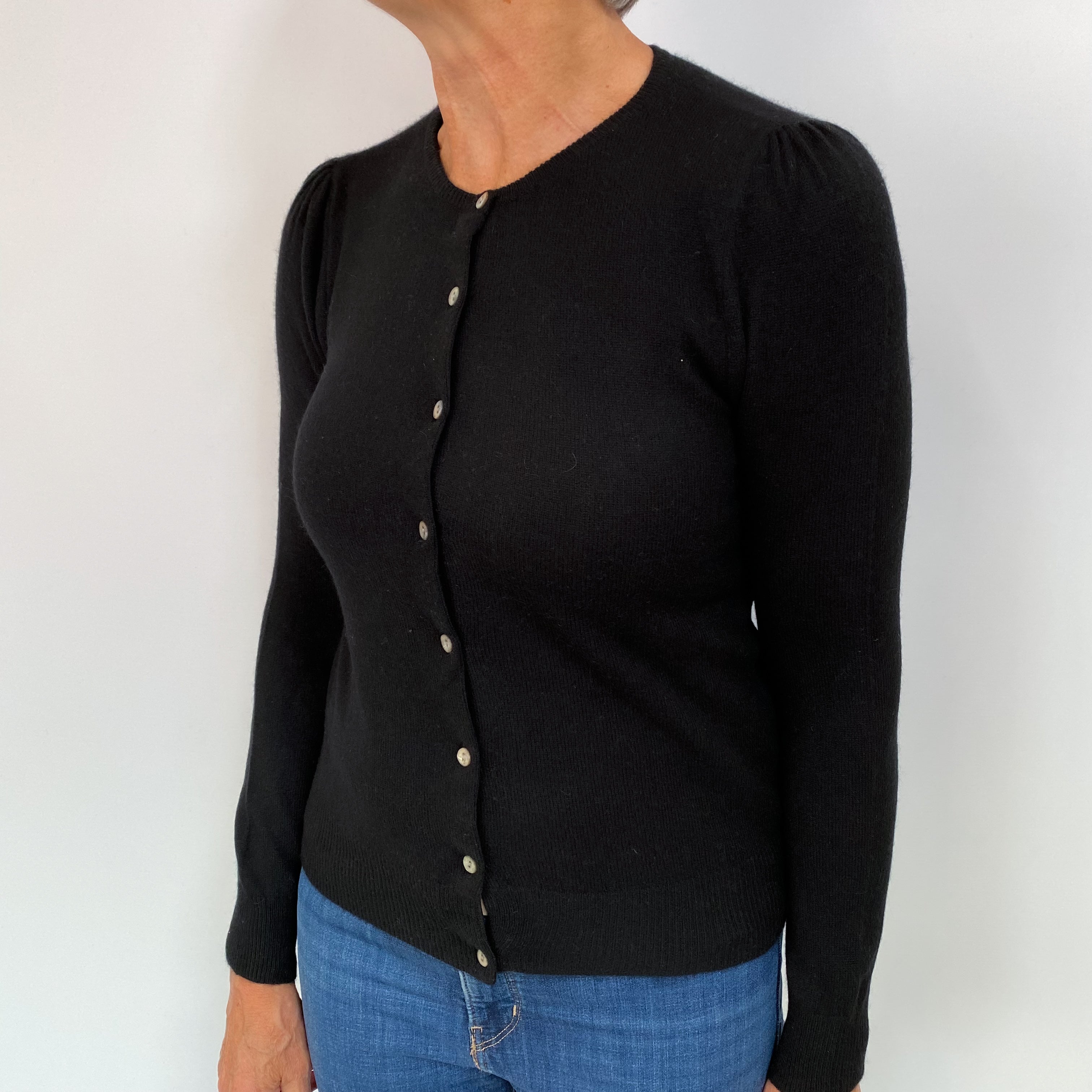 Black Cashmere Crew Neck Cardigan Medium