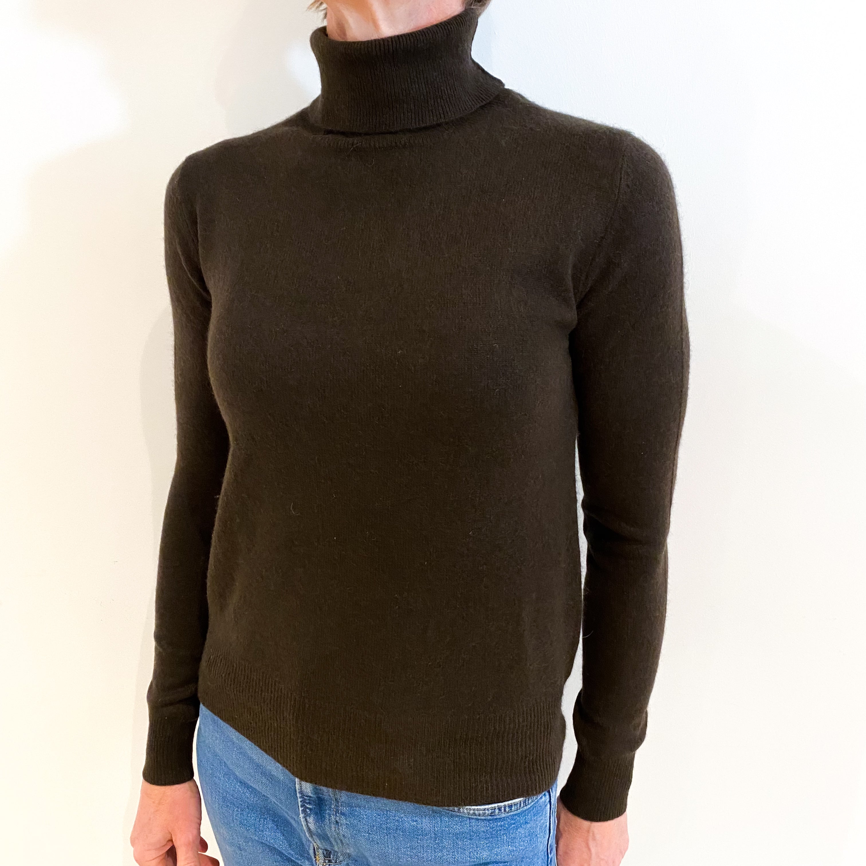 Peppercorn Brown Cashmere Polo Neck Jumper Small