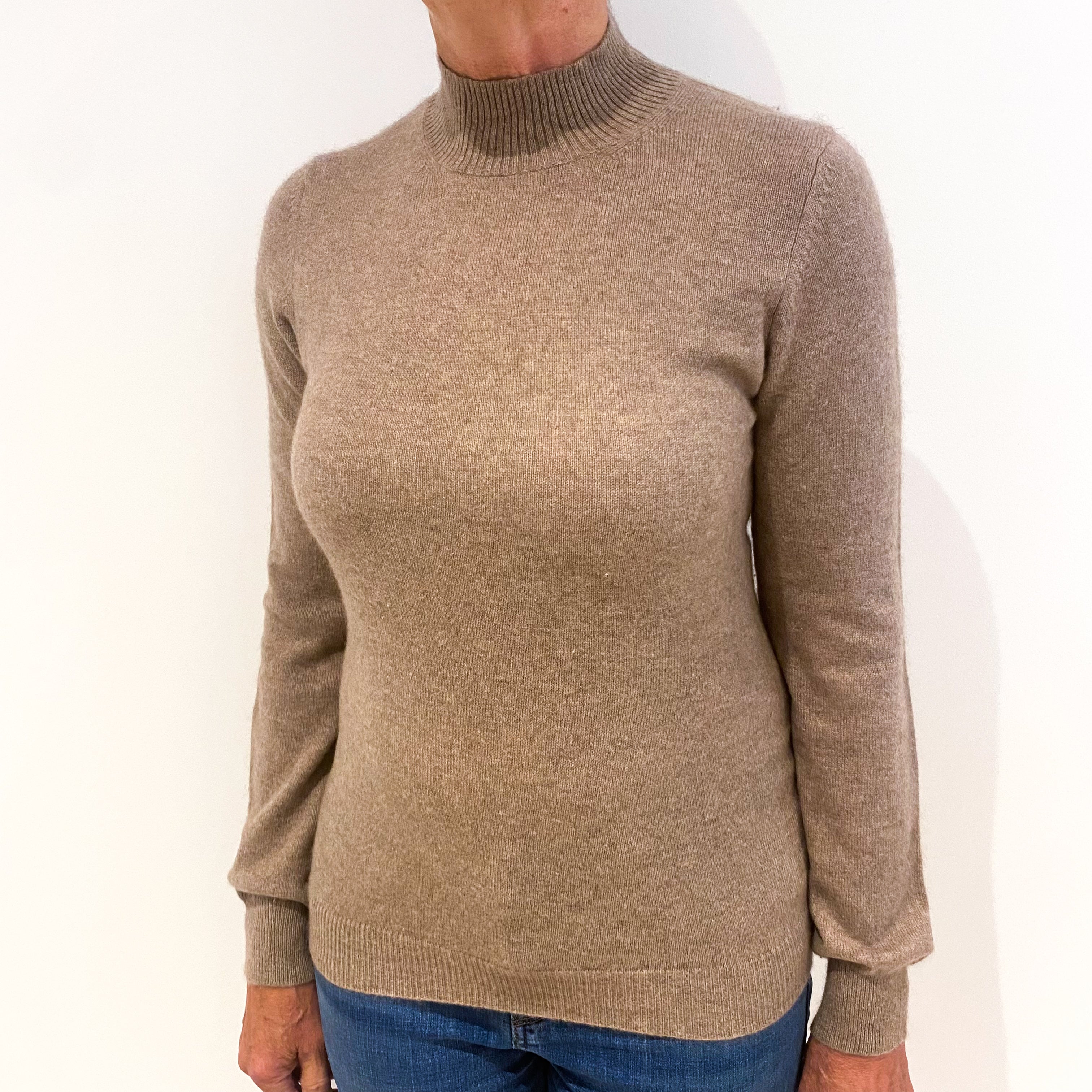 Mocha Brown Cashmere Turtle Neck Jumper Medium