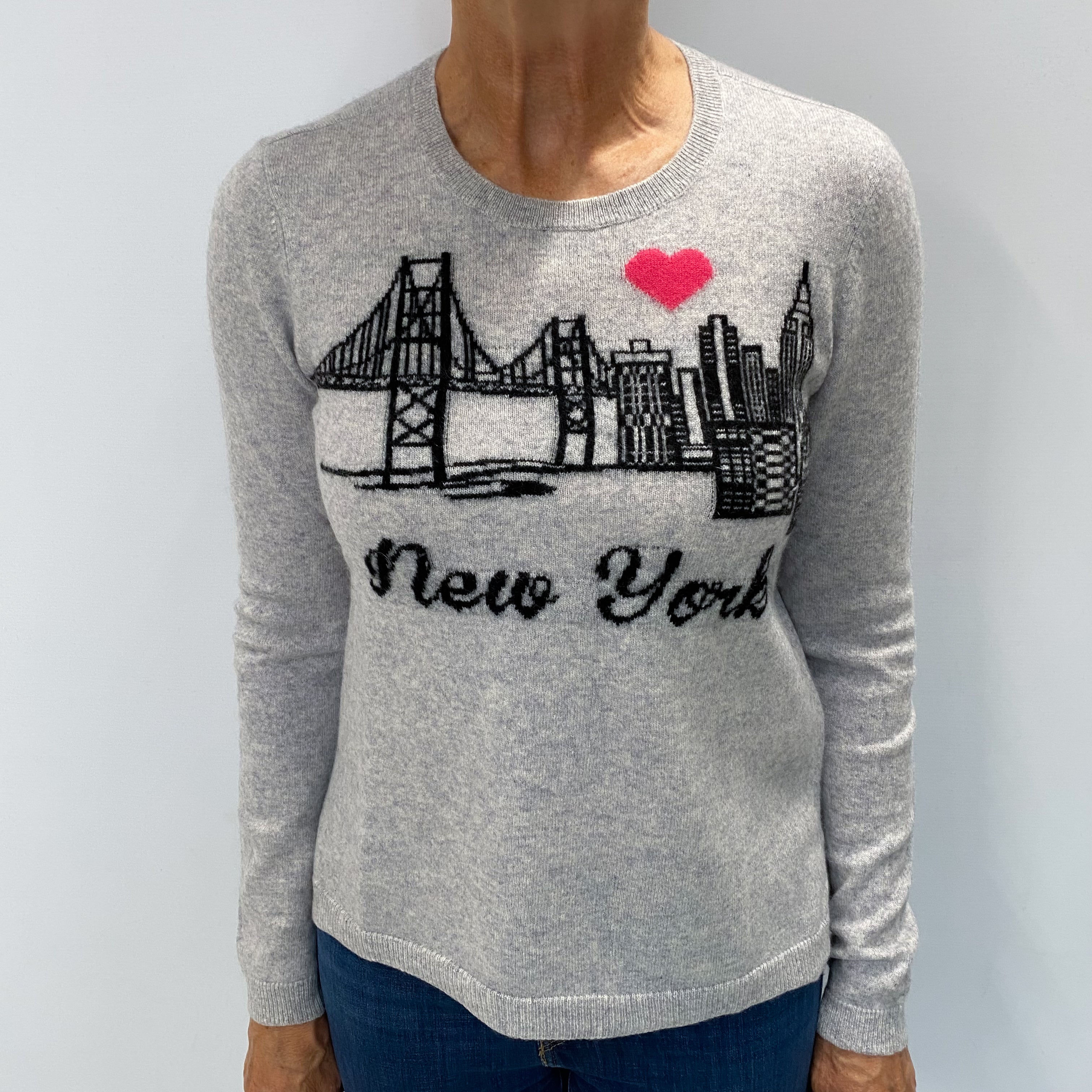 Grey New York Scene Cashmere Crew Neck Jumper Medium