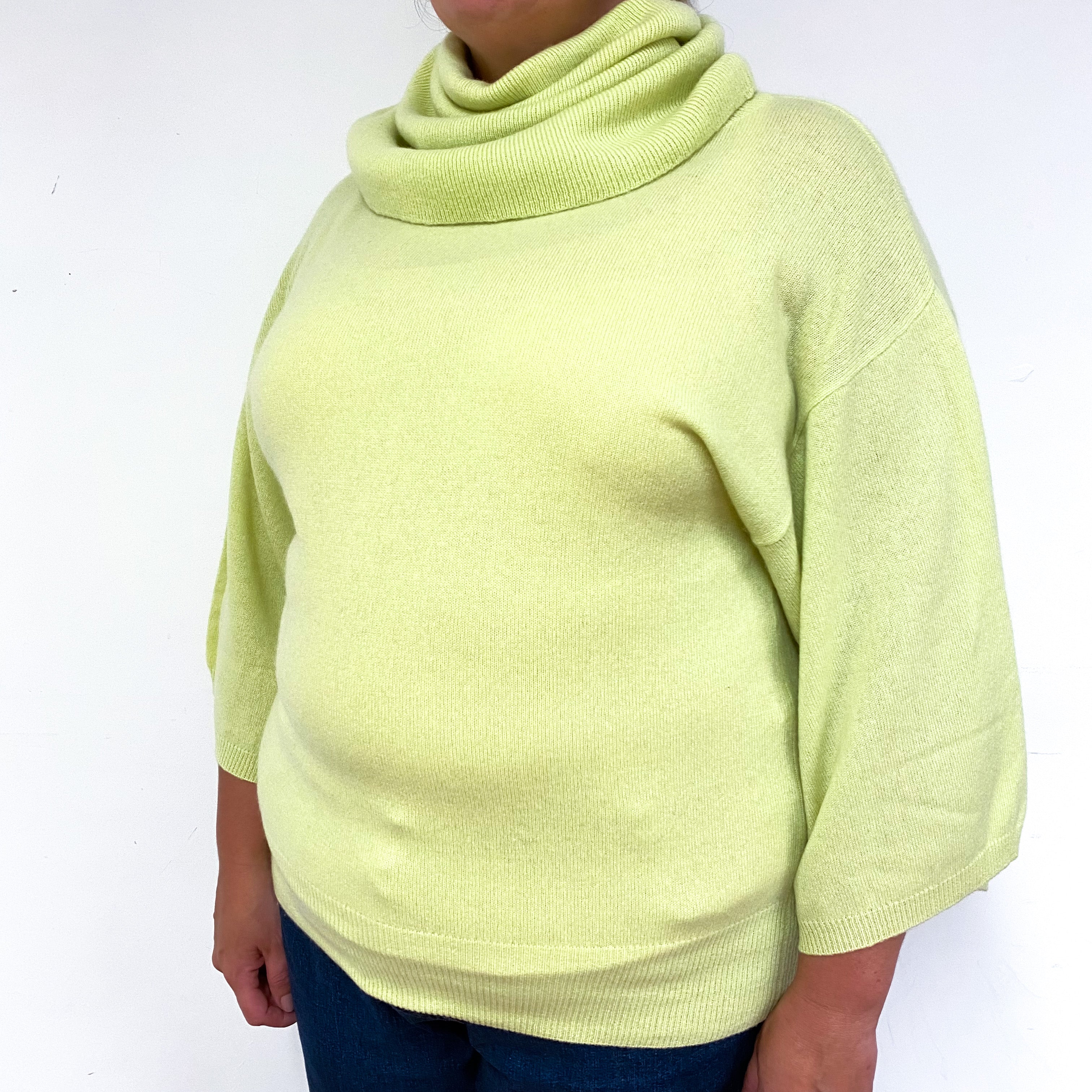 Soft Lime Green Cashmere Cowl Neck Jumper Extra Large