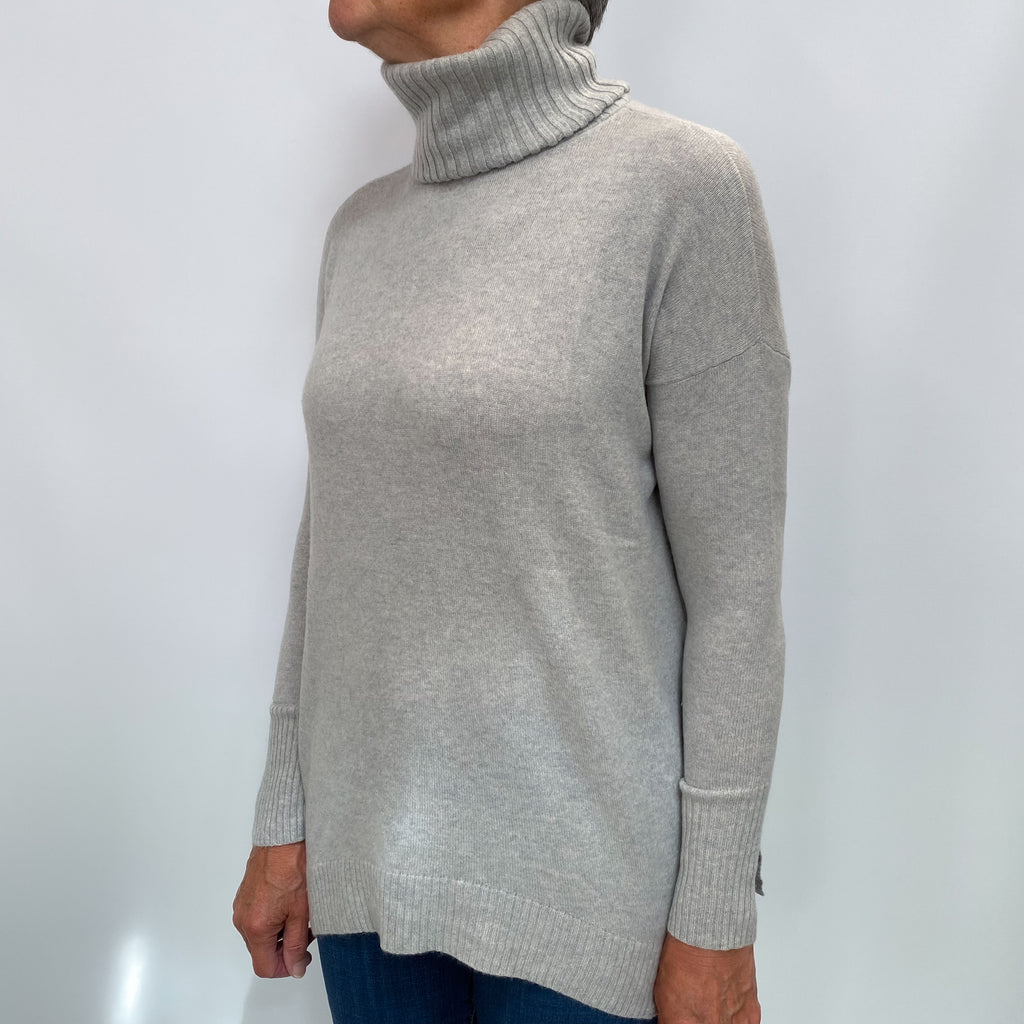 Smoke Grey Cashmere Polo Neck Jumper Medium