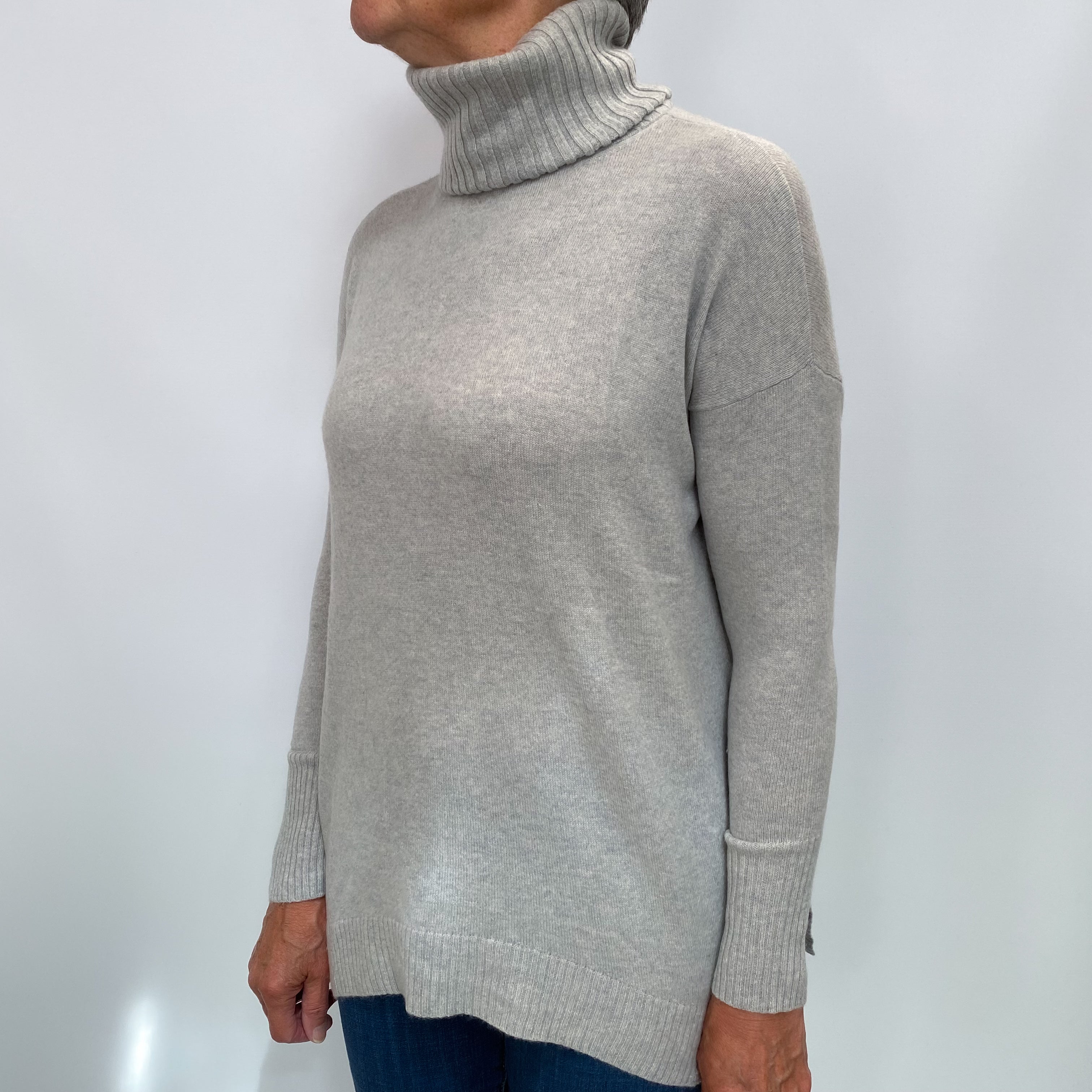 Smoke Grey Cashmere Polo Neck Jumper Medium