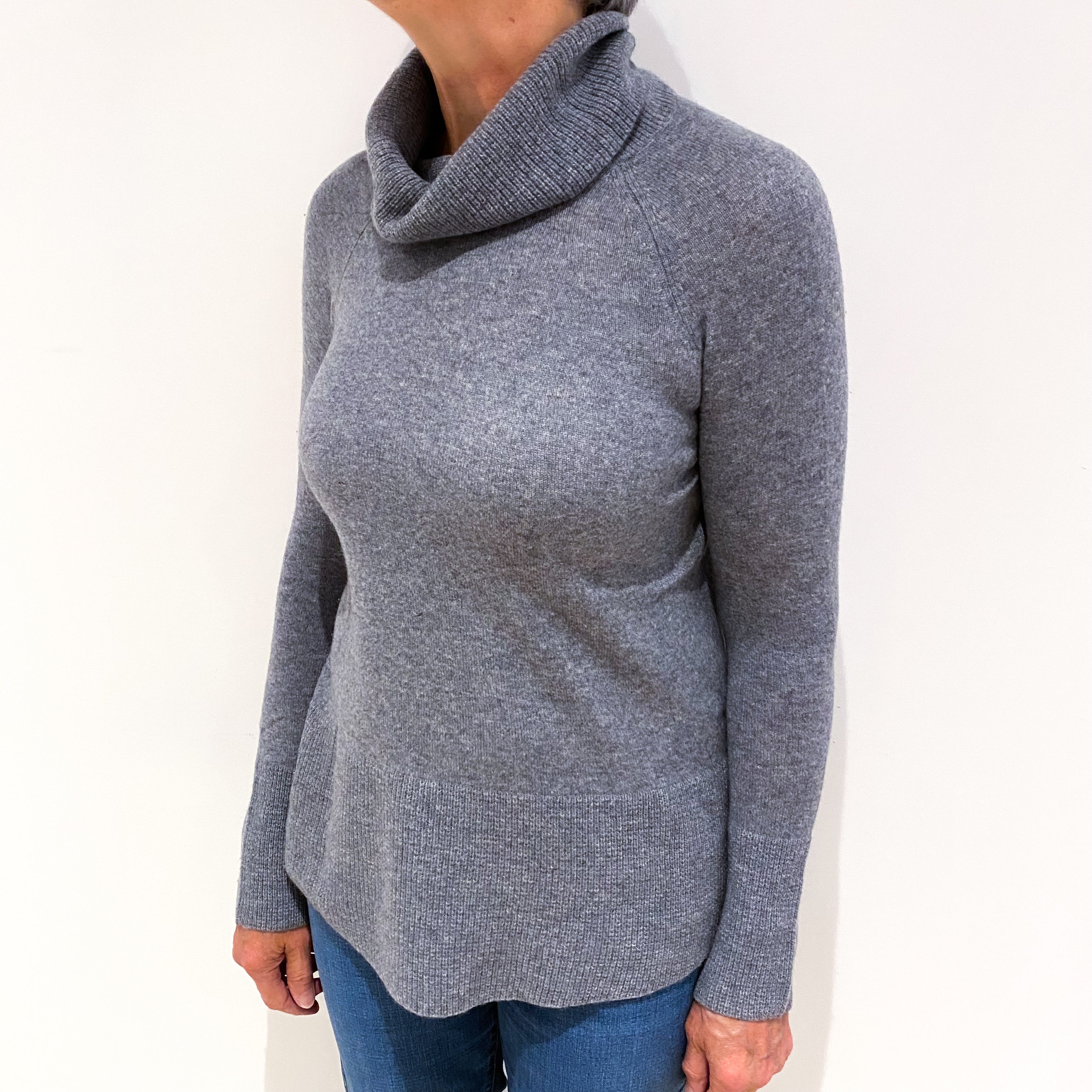 Ash Grey Cashmere Polo Neck Jumper Medium