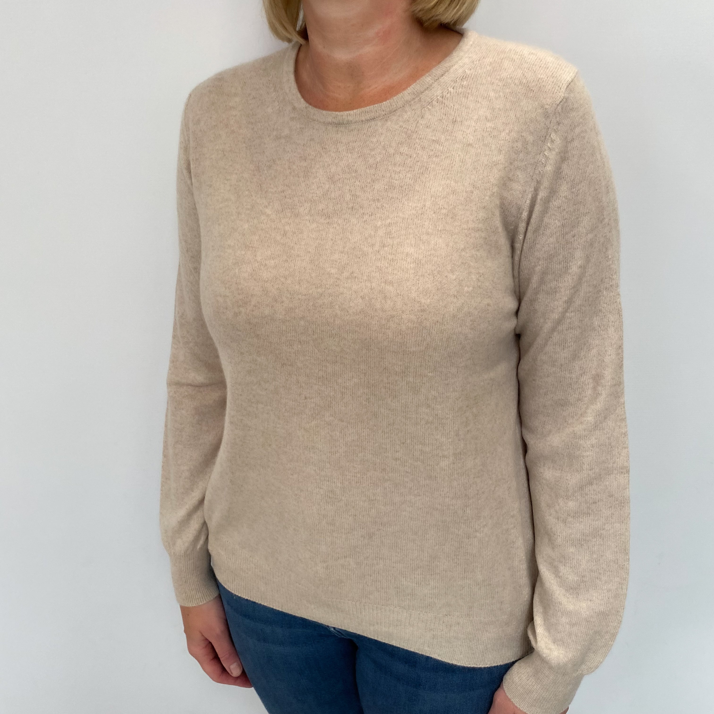Biscuit Beige Cashmere Crew Neck Jumper Large