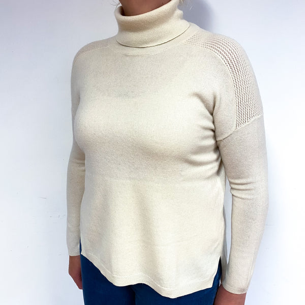 Cream Shoulder Lace Cashmere Polo Neck Jumper Large
