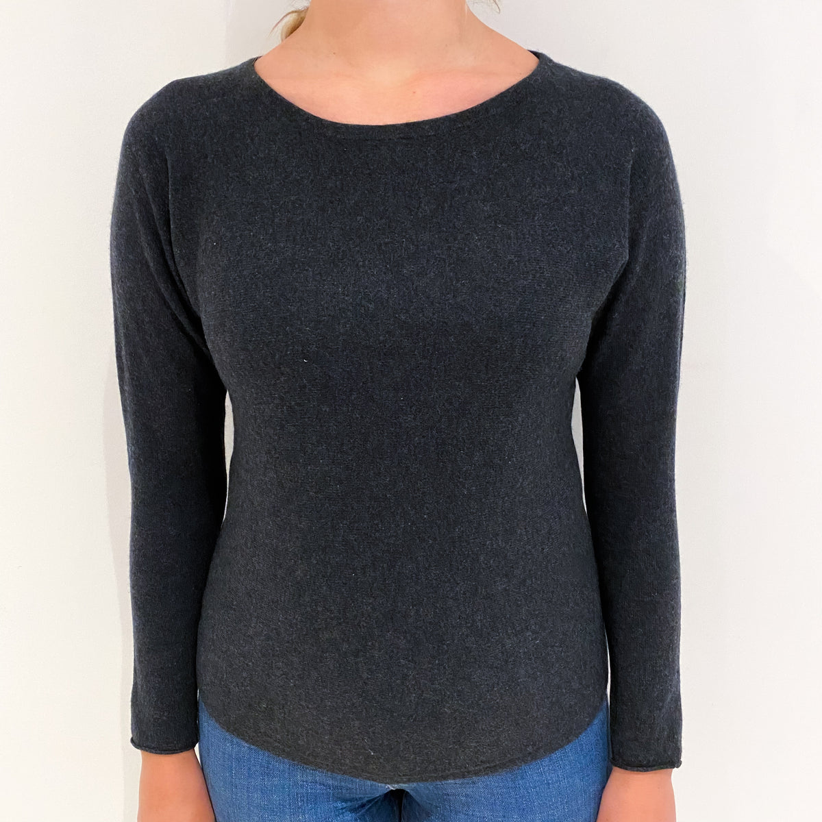 Charcoal Grey Cashmere Slash Neck Jumper Small