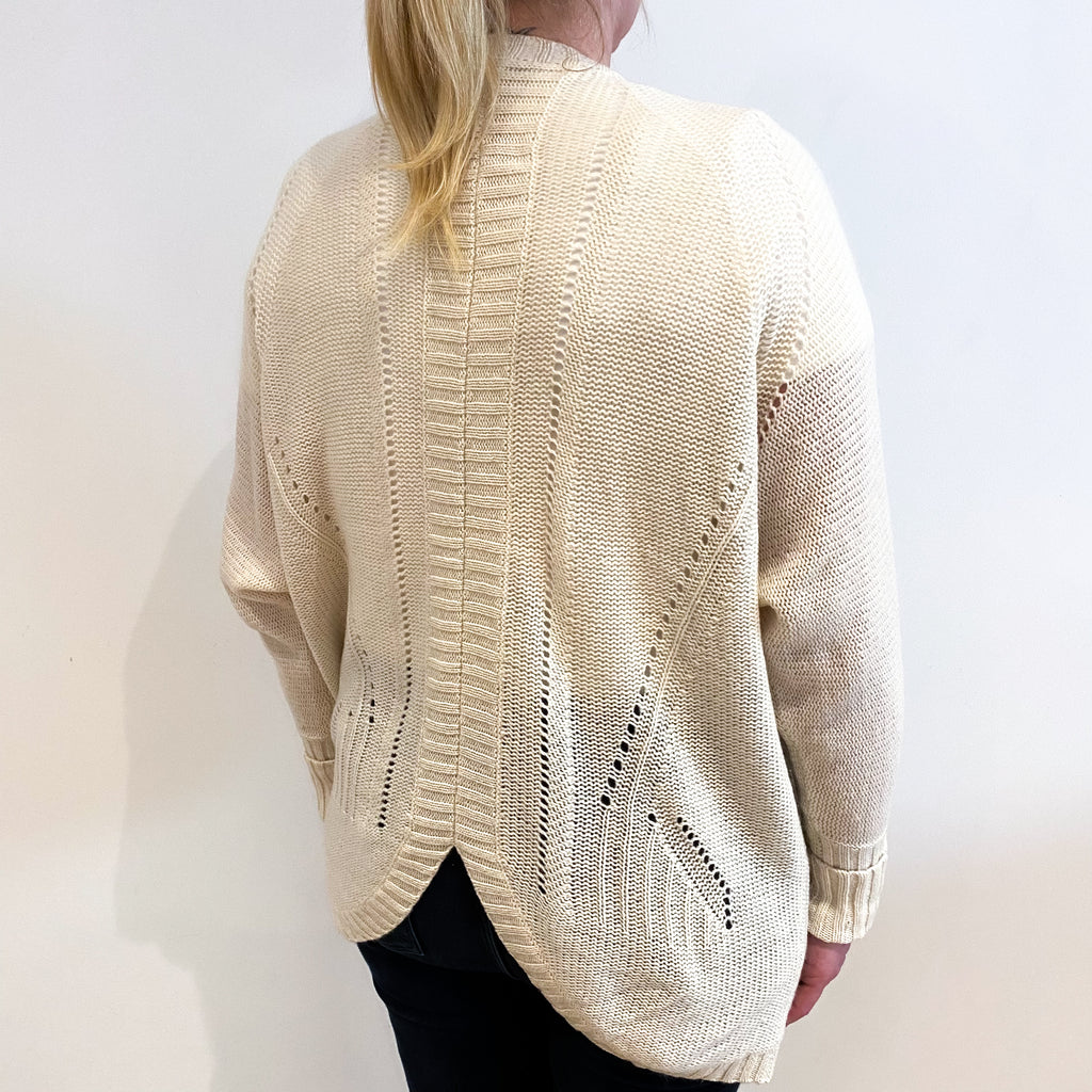 Ivory Cream Cashmere Edge To Edge Cardigan Large