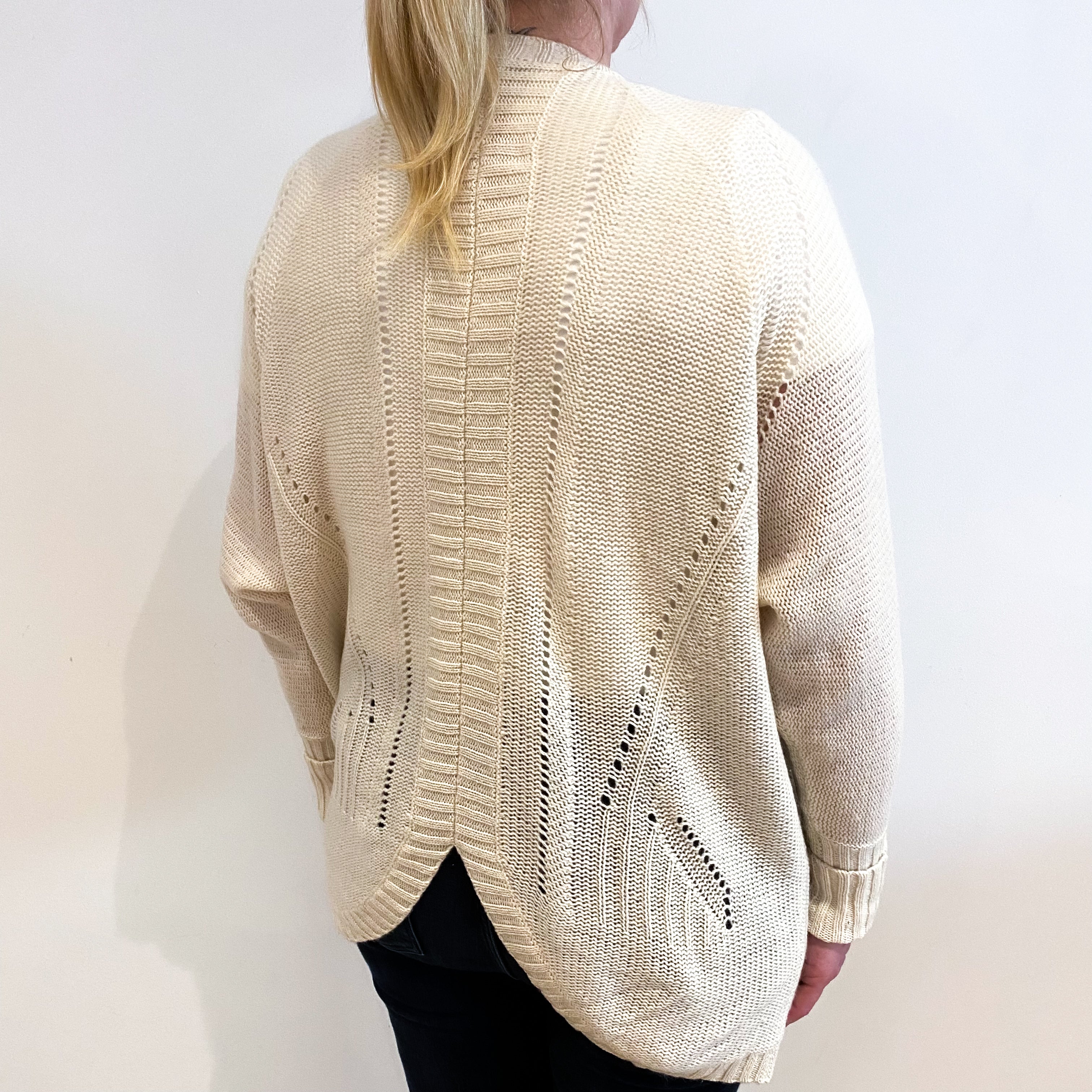 Ivory Cream Cashmere Edge To Edge Cardigan Large