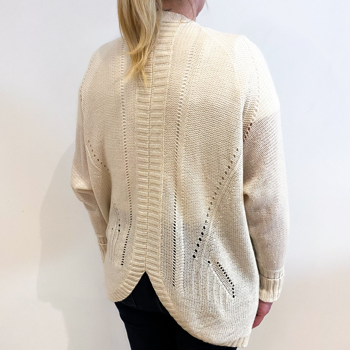 Ivory Cream Cashmere Edge To Edge Cardigan Large