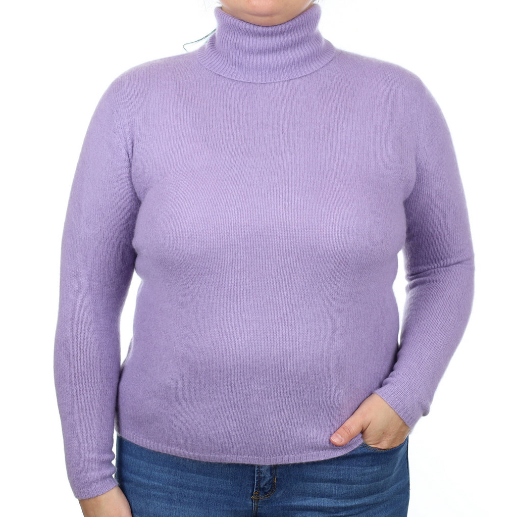 Lavender Purple Cashmere Polo Neck Jumper Large