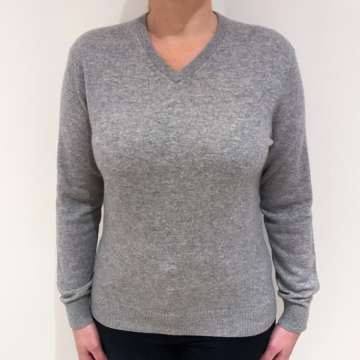 Smoke Grey Cashmere V Neck Jumper Large