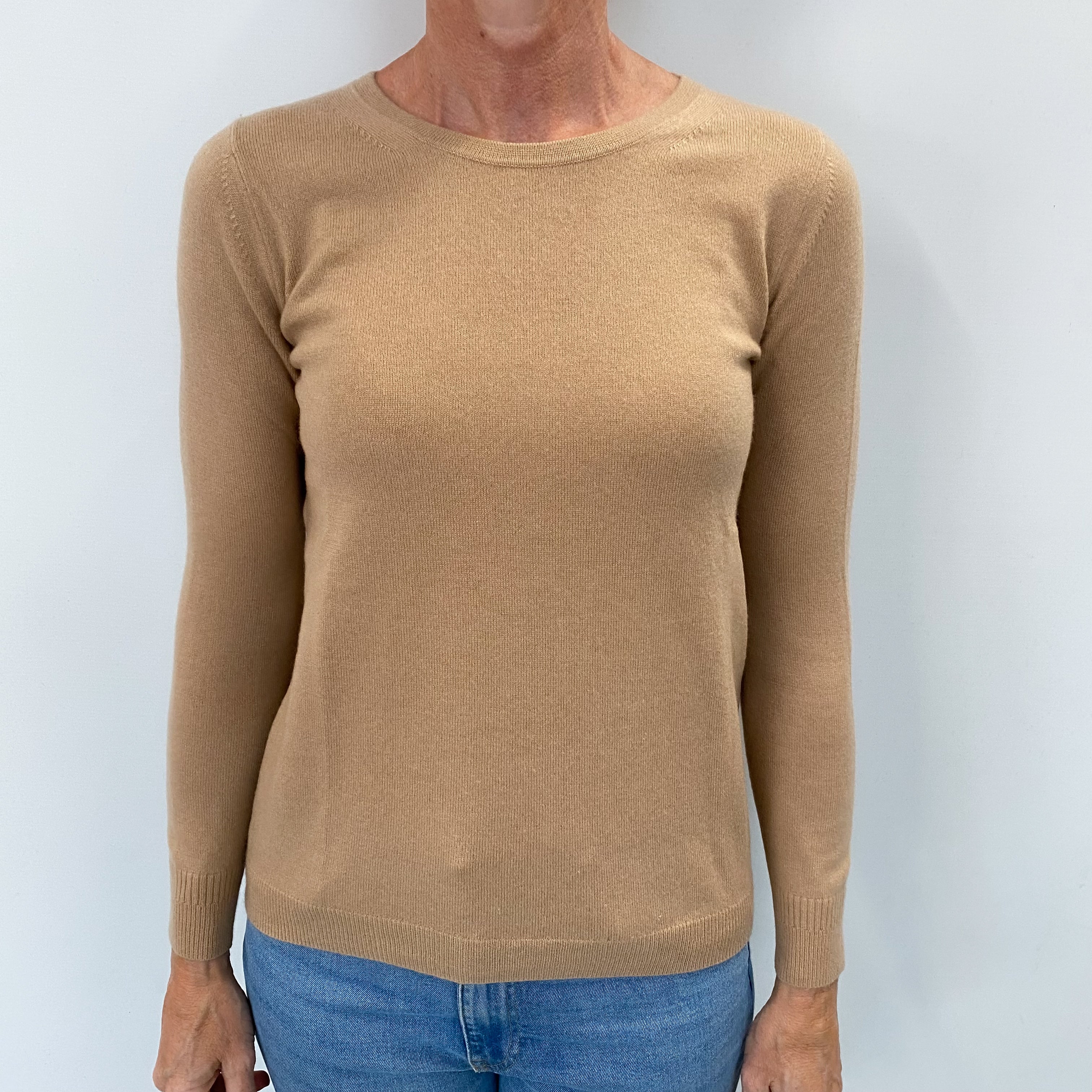Camel Brown Cashmere Crew Neck Jumper Small