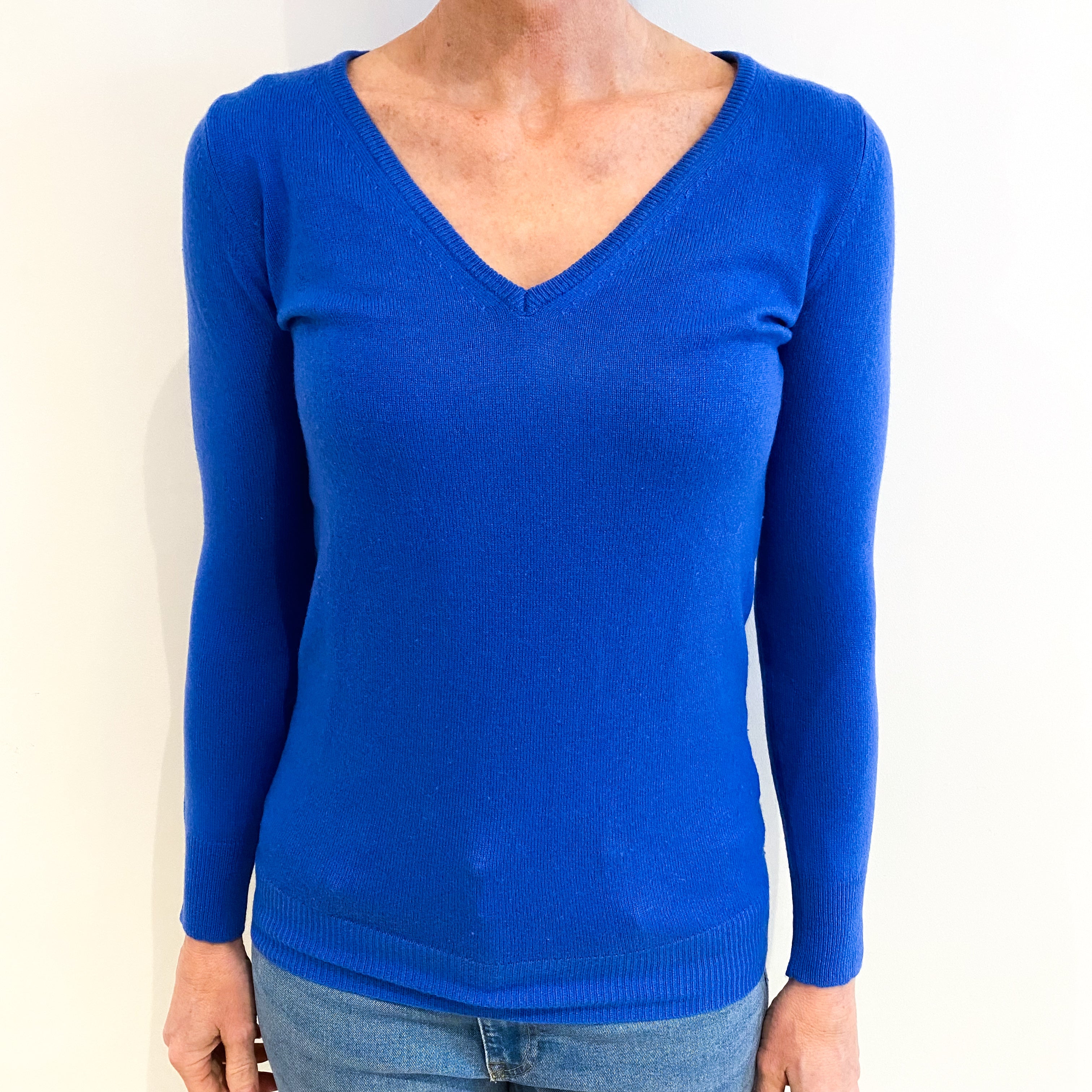 Azure Blue Cashmere V Neck Jumper Small
