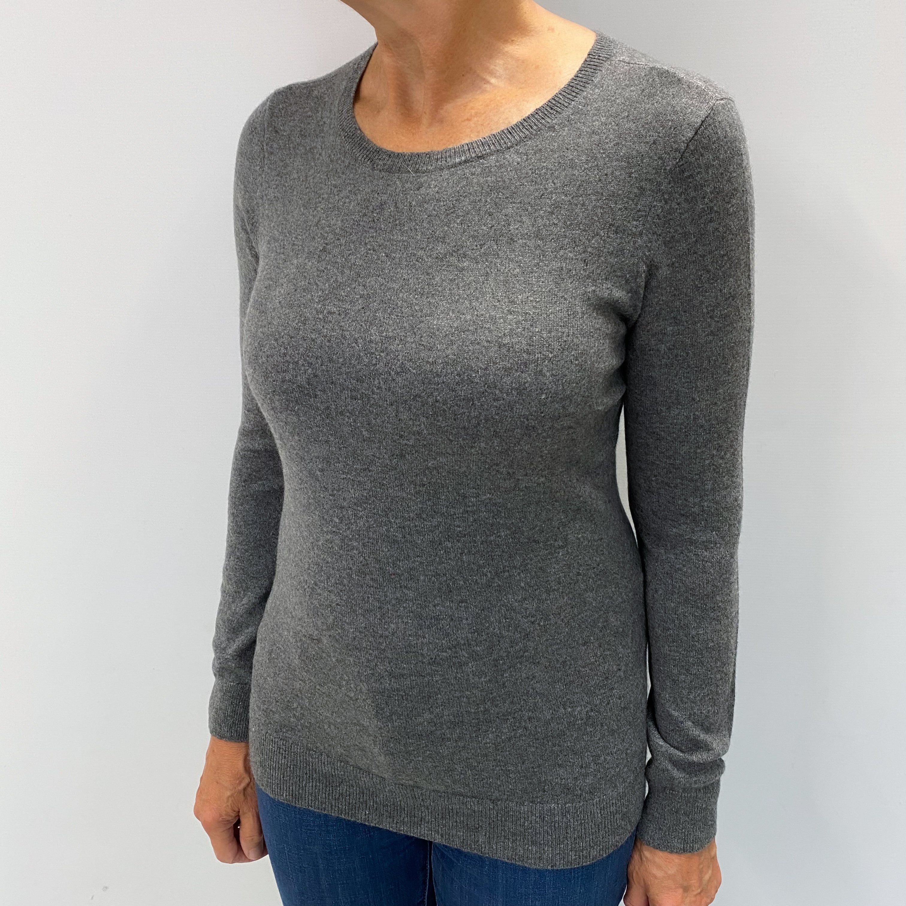 Slate Grey Cashmere Crew Neck Jumper Medium